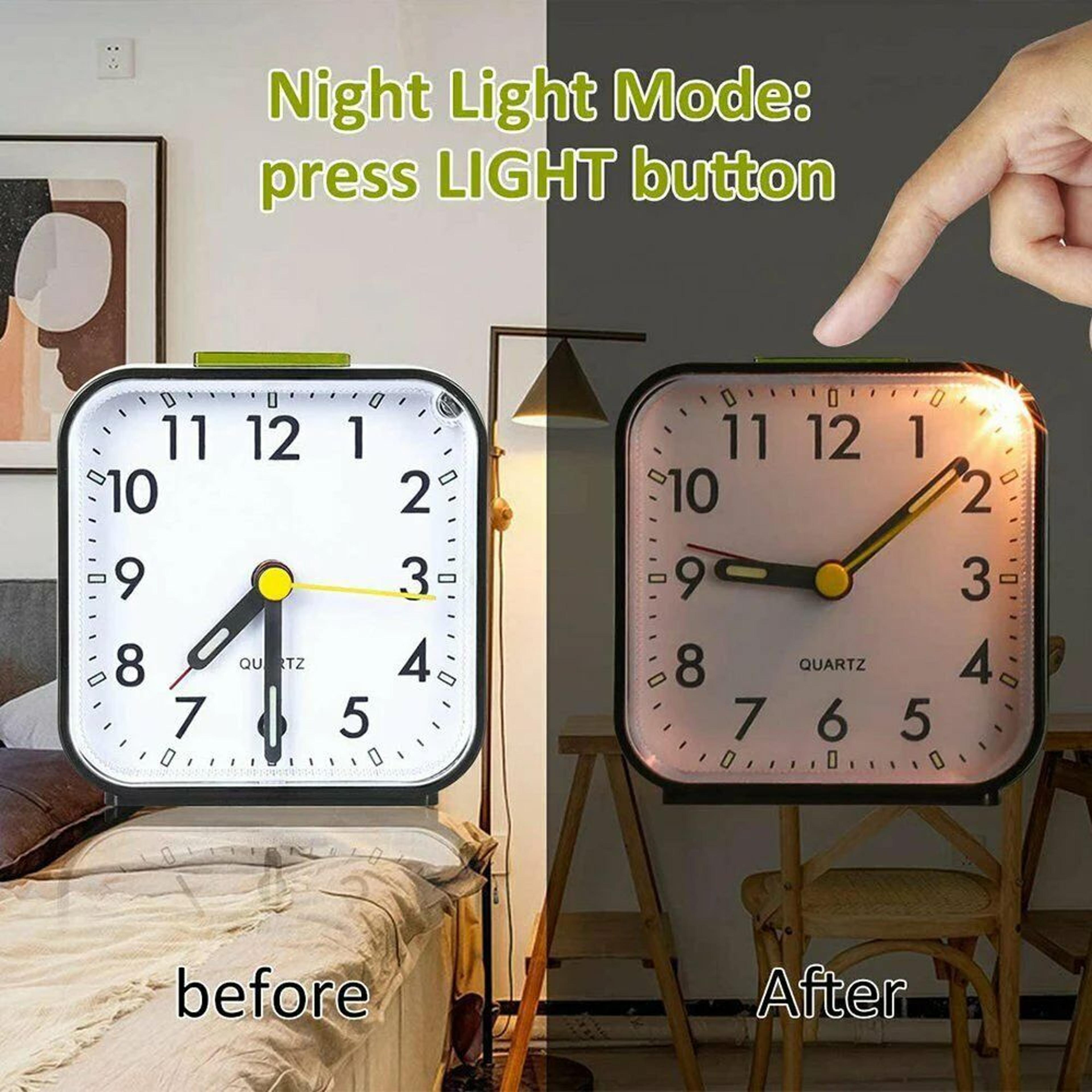 Silent Analog Alarm Clock  NonTicking Bedside Clock With Light  Snooze For Heavy Sleepers 4