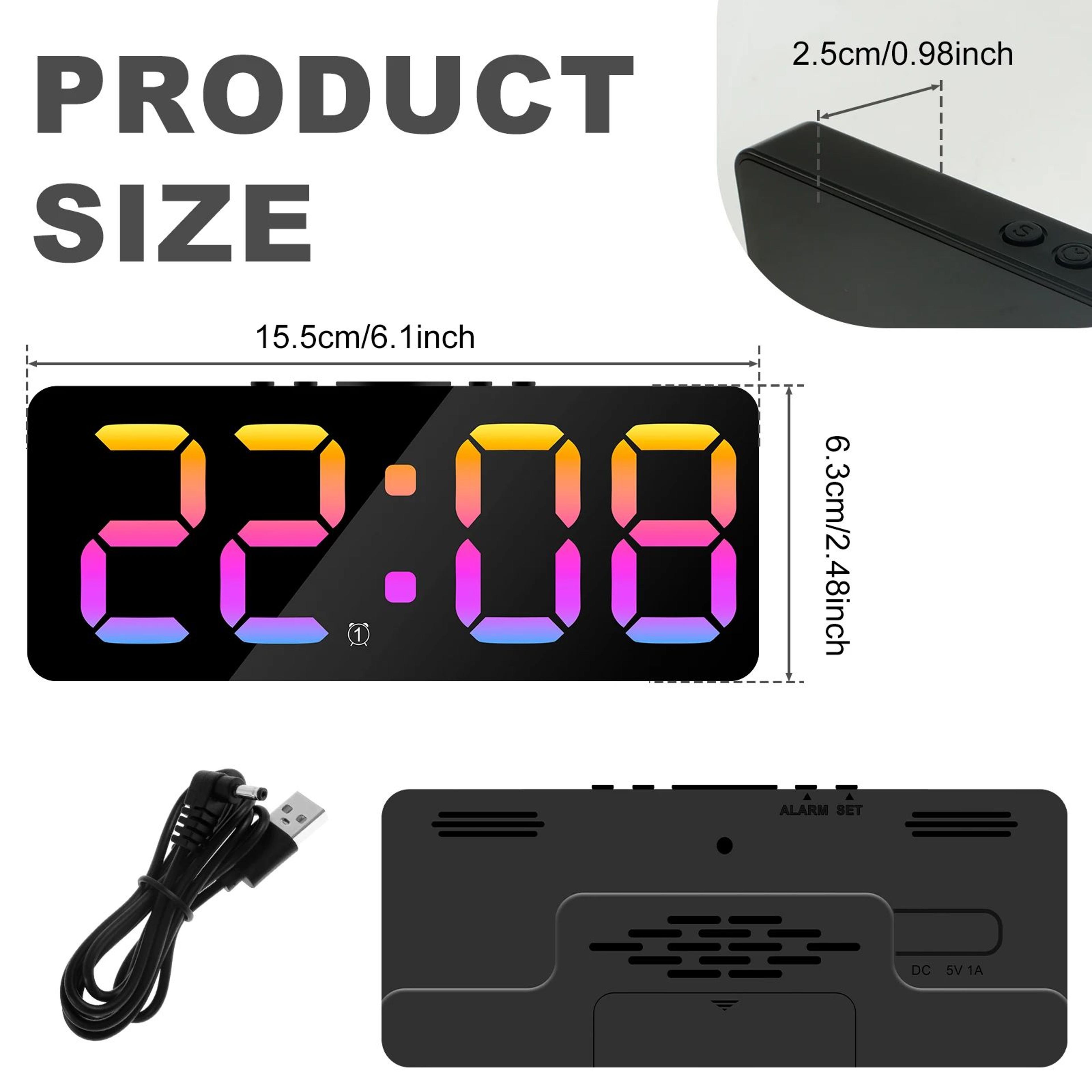 Large LED Digital Alarm Clock  Dimmable Bedside Clock With Dual Alarms Snooze USB Charging Ports  N 5