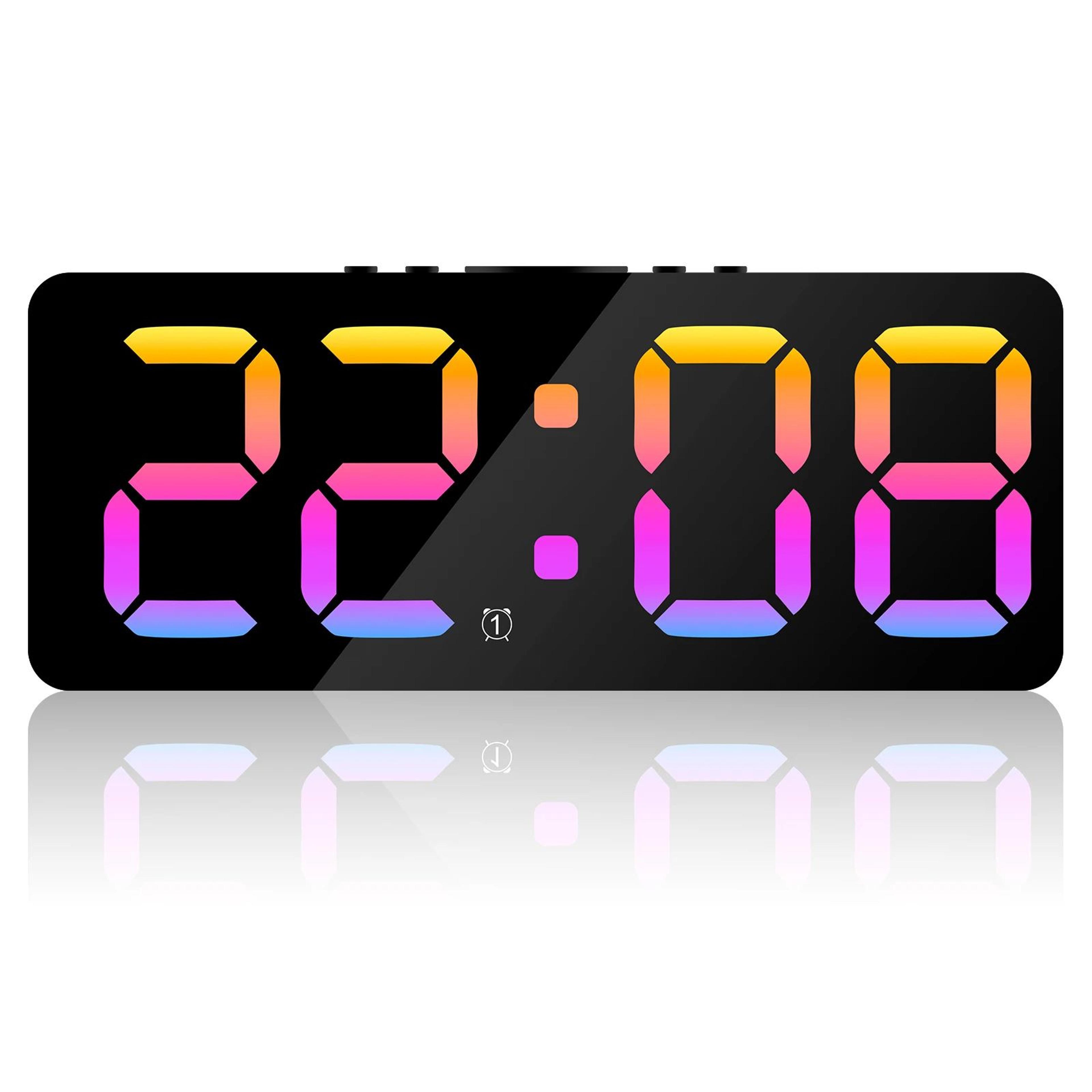 Large LED Digital Alarm Clock  Dimmable Bedside Clock With Dual Alarms Snooze USB Charging Ports  N 7