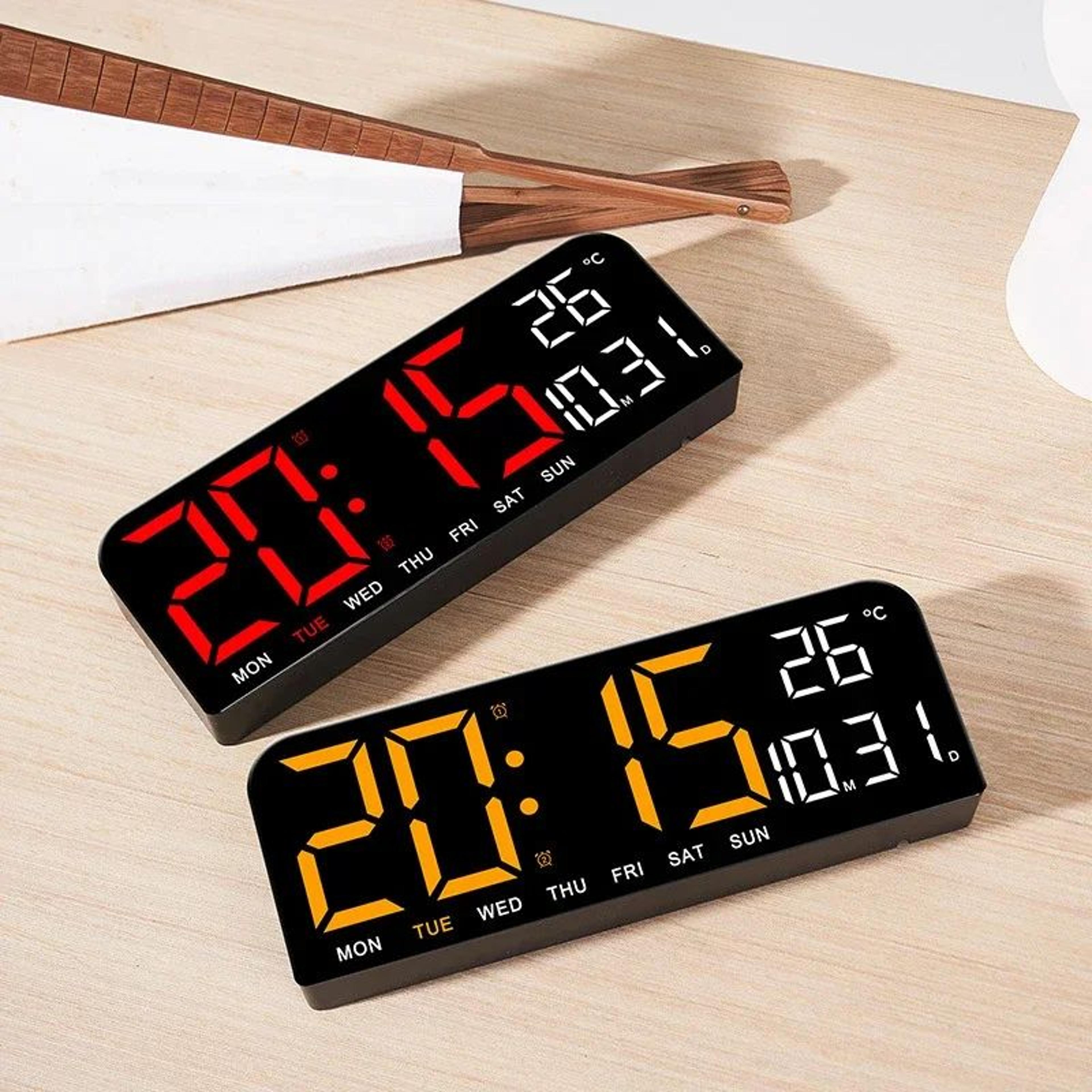 large led digital wall clock – dual alarm clock with temperature, date, week, countdown & brightness control