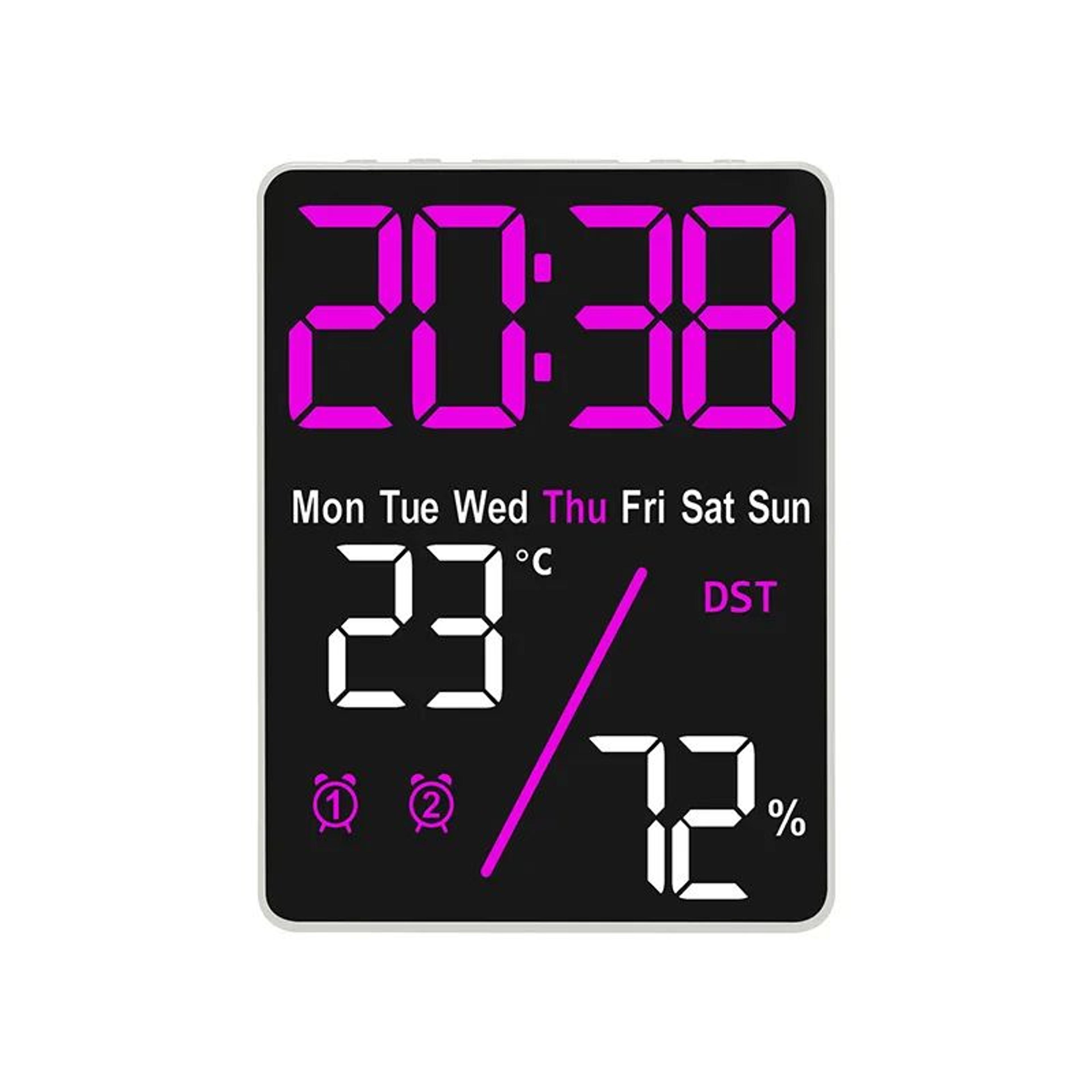Digital LED Alarm Clock  Dimmable Wall  Table Clock With Temperature Humidity Display USB Charging  9