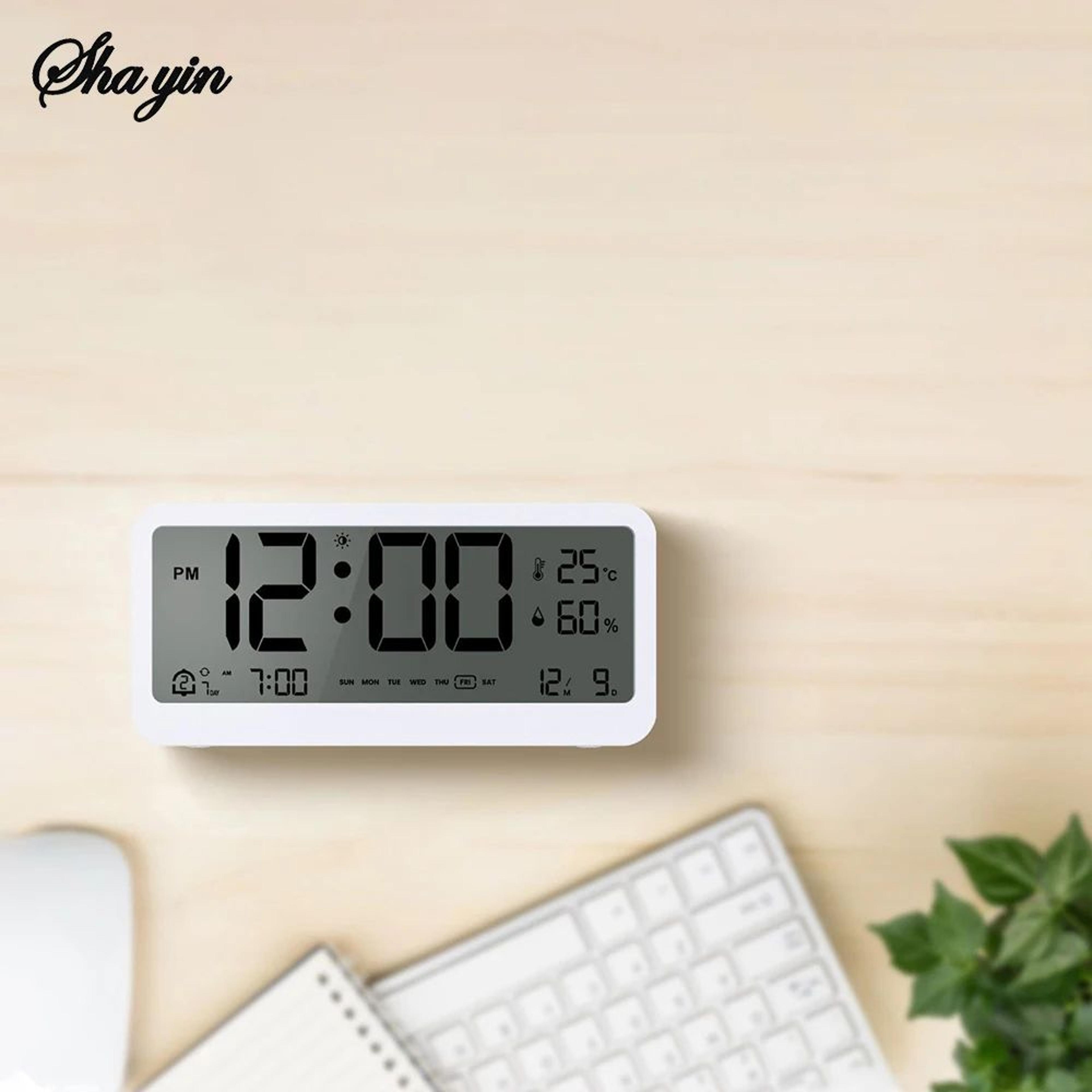 Multifunctional Digital Alarm Clock  Adjustable LED Display With Temperature Humidity Monitor  Dual