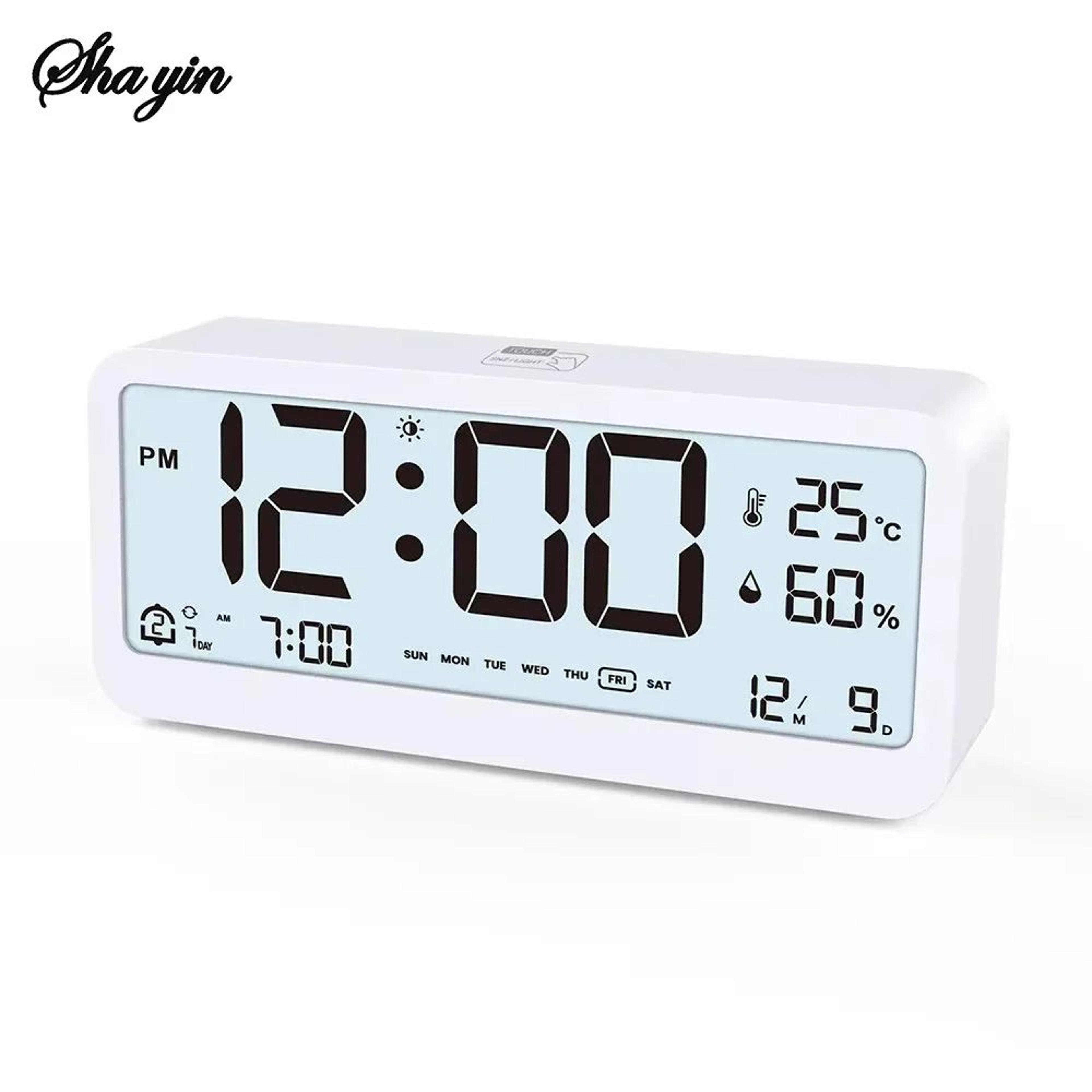 Multifunctional Digital Alarm Clock  Adjustable LED Display With Temperature Humidity Monitor  Dual