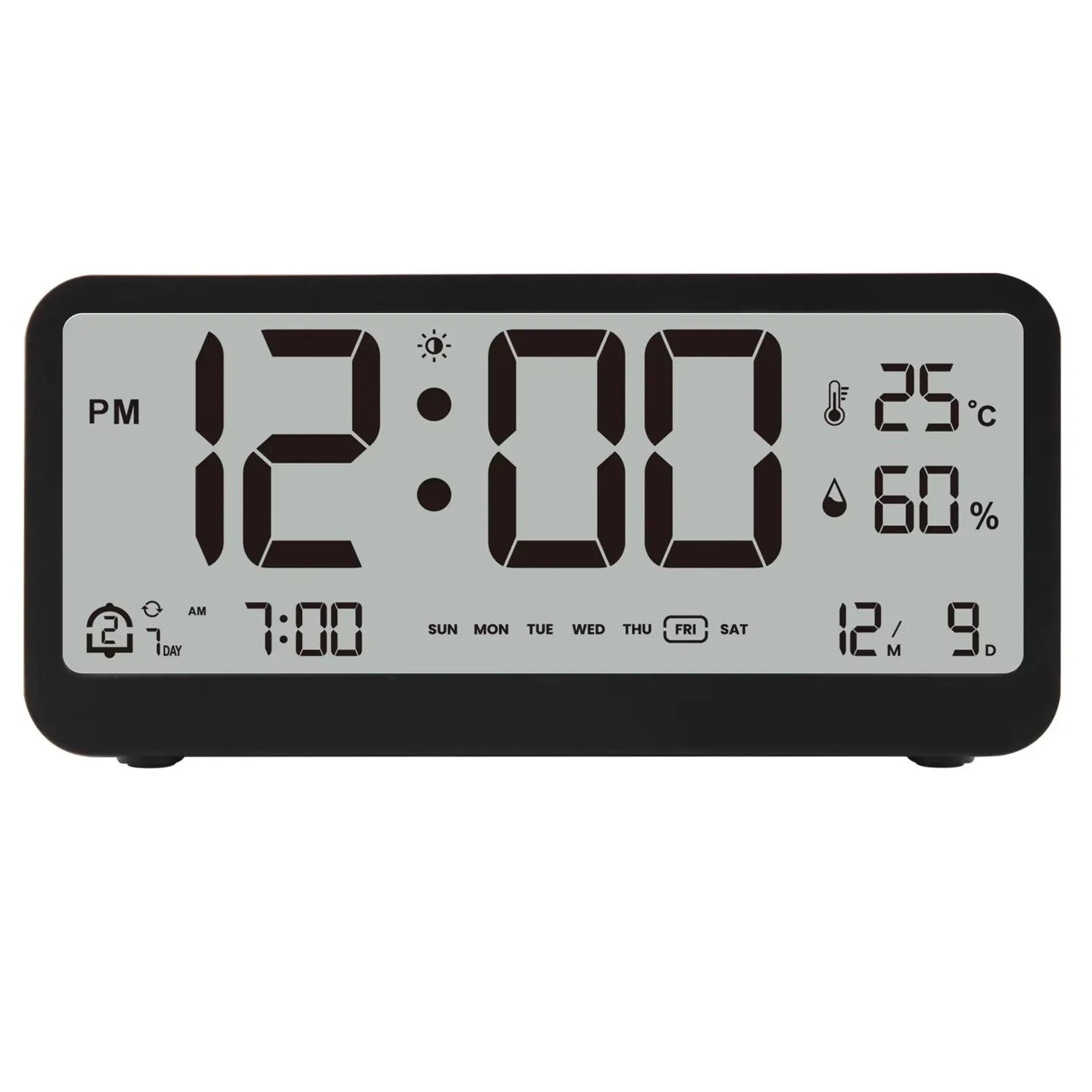 Multifunctional Digital Alarm Clock  Adjustable LED Display With Temperature Humidity Monitor  Dual