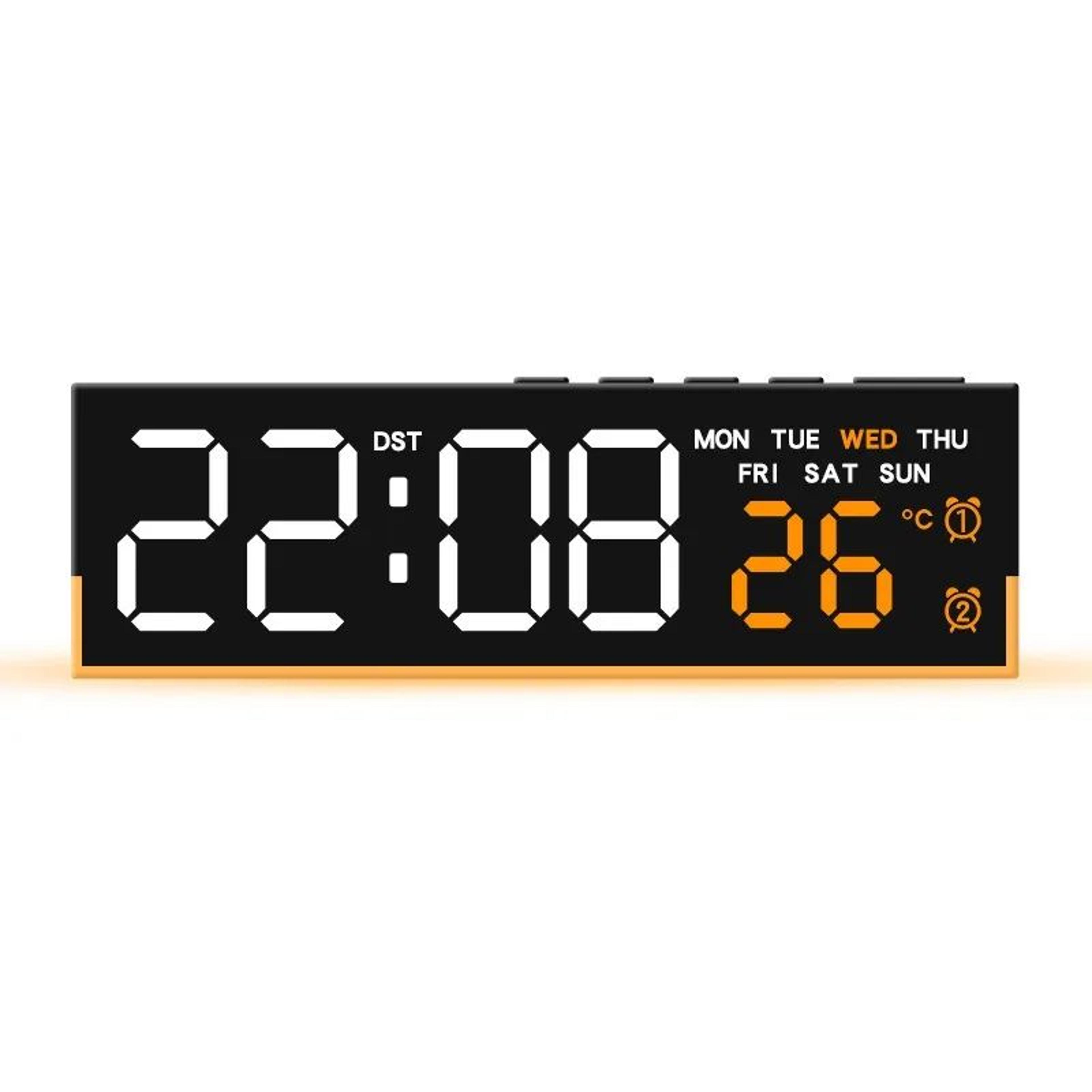 Multi Functional LED Digital Alarm Clock  Full Screen Ambient Light Display With Week Temperature   8