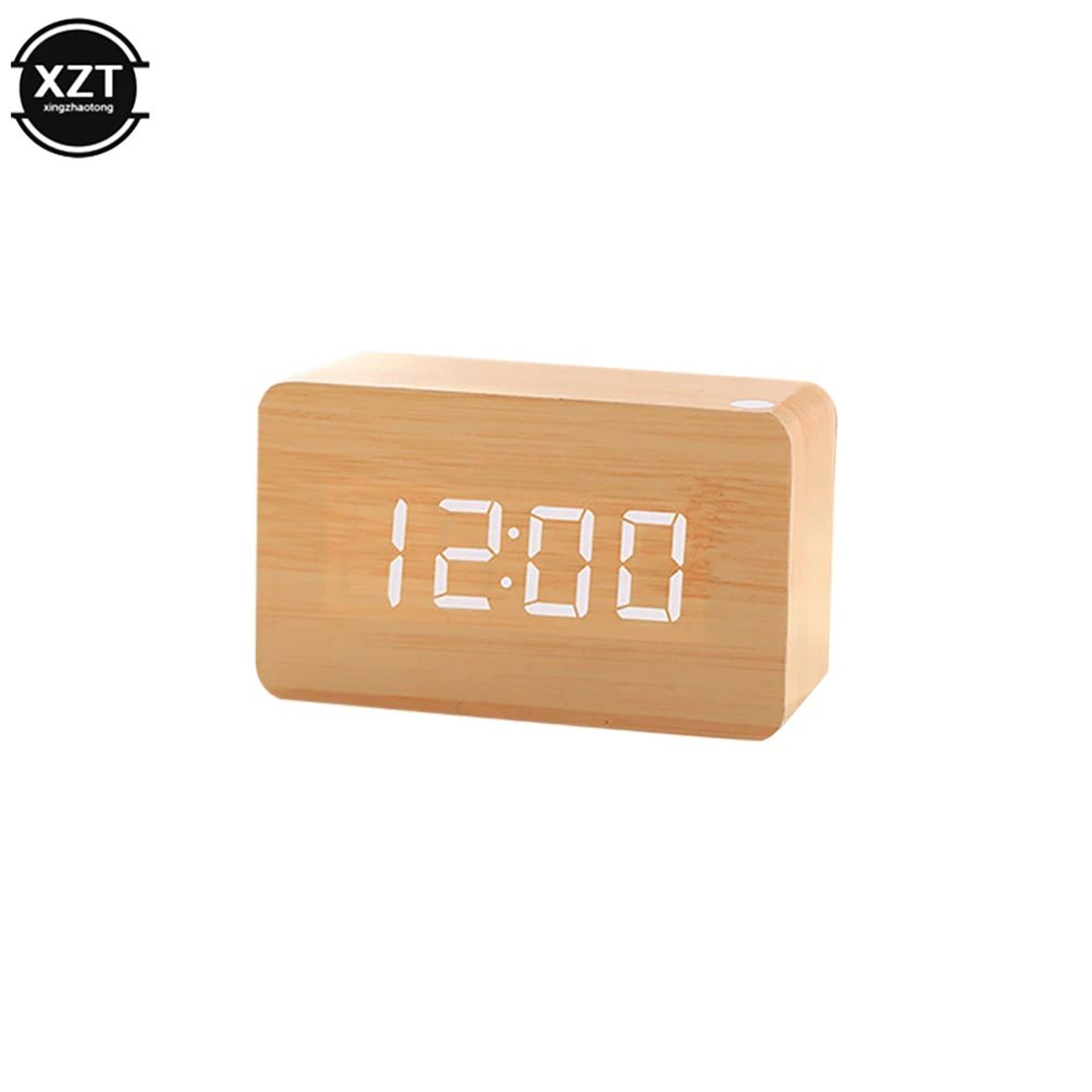 Wooden Digital Alarm Clock  LED Desk Clock With Temperature Date Voice Control  Adjustable Brightne 6