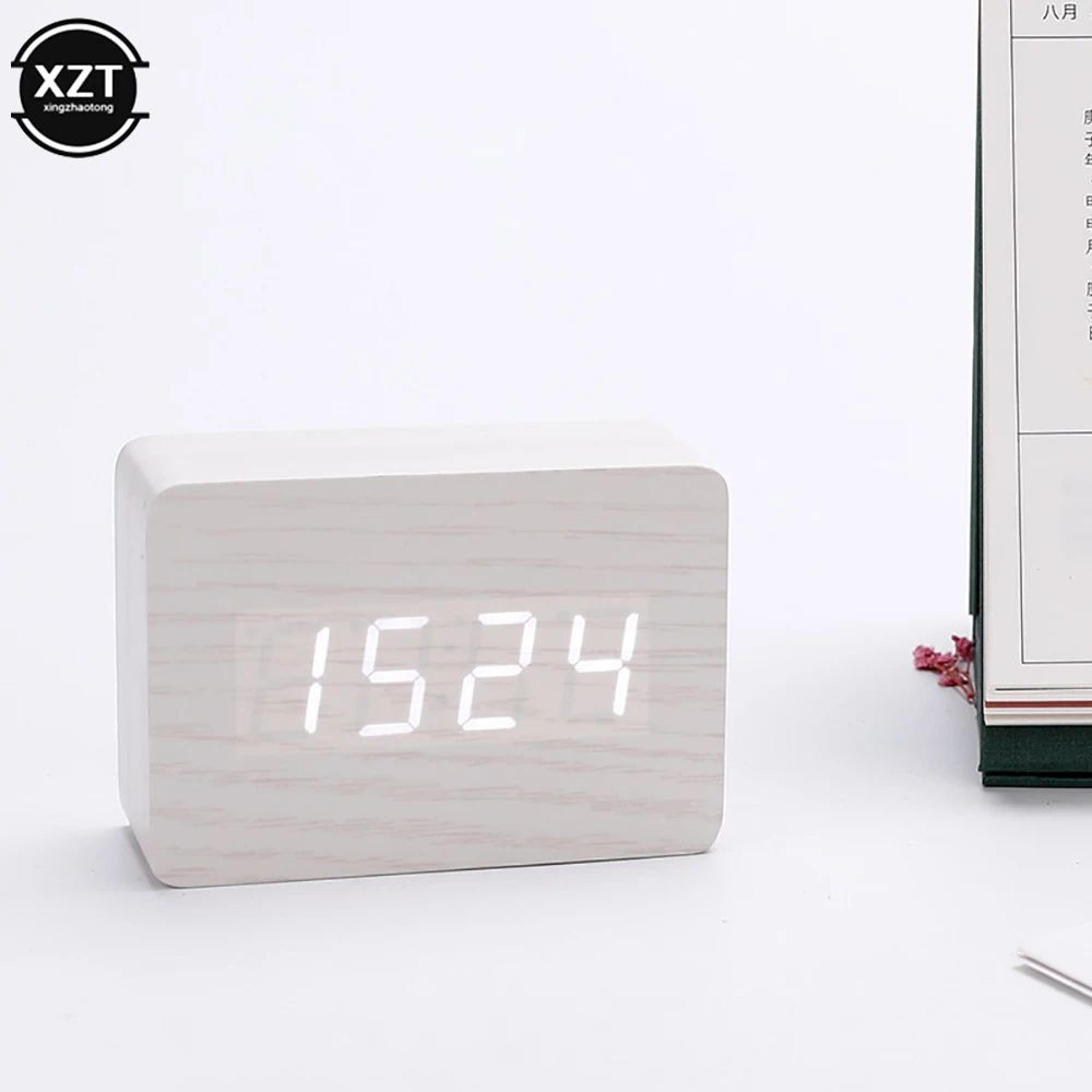 Wooden Digital Alarm Clock  LED Desk Clock With Temperature Date Voice Control  Adjustable Brightne 7