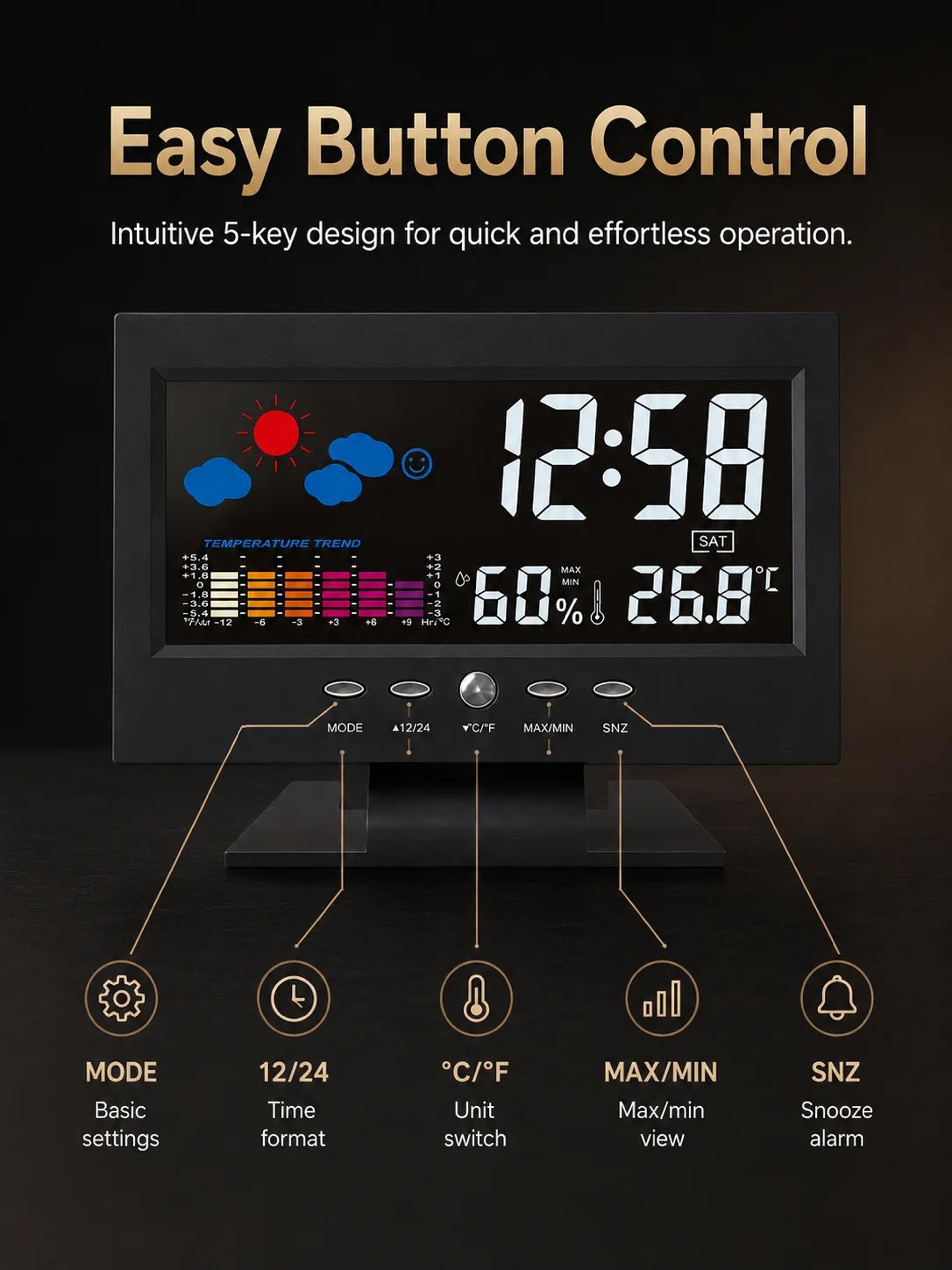 Indoor Digital Weather Station Clock  Temperature Humidity Monitor With Alarm Snooze Calendar  Larg 2