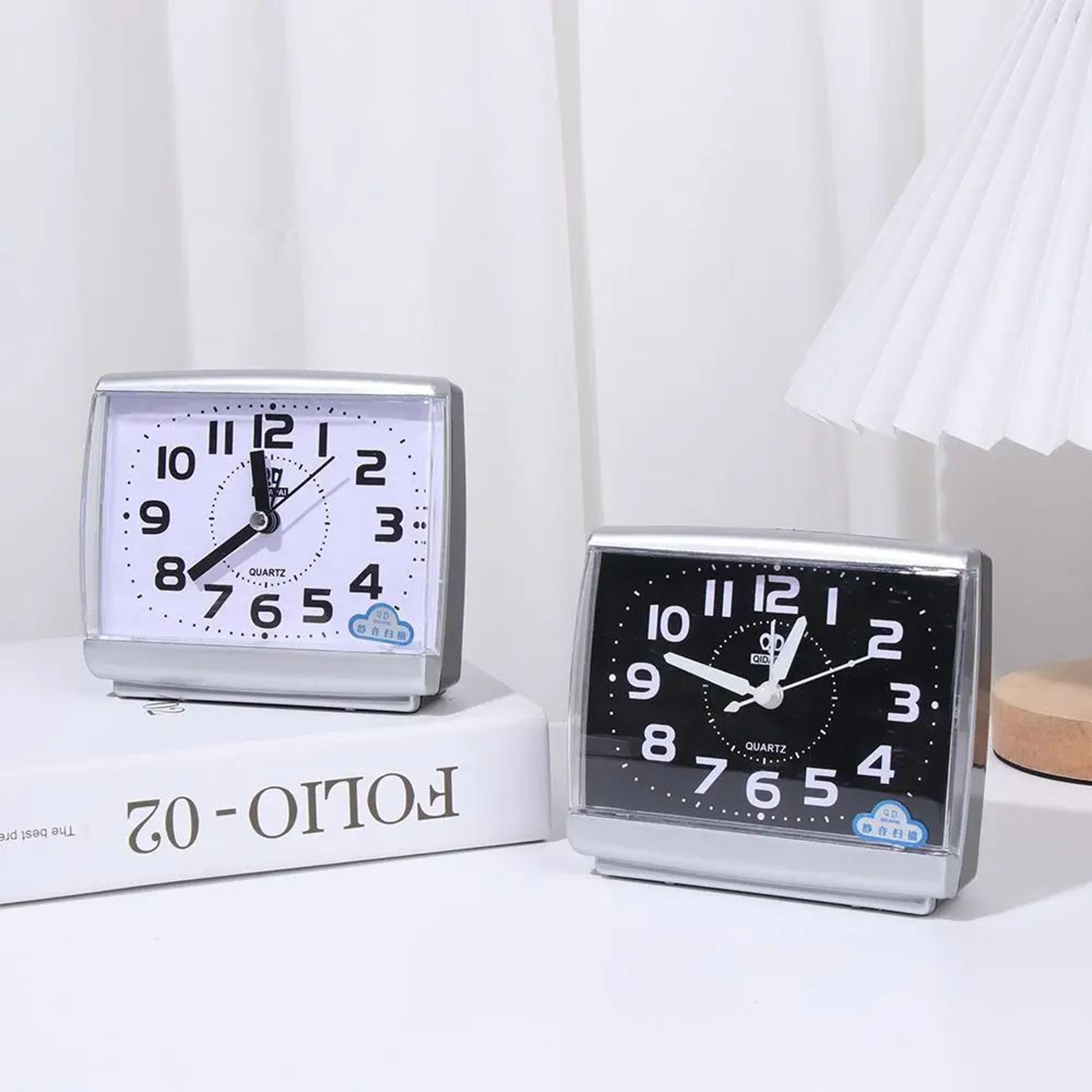 large number quartz alarm clock – compact bedside table clock for bedroom desk shelf home decor white or black