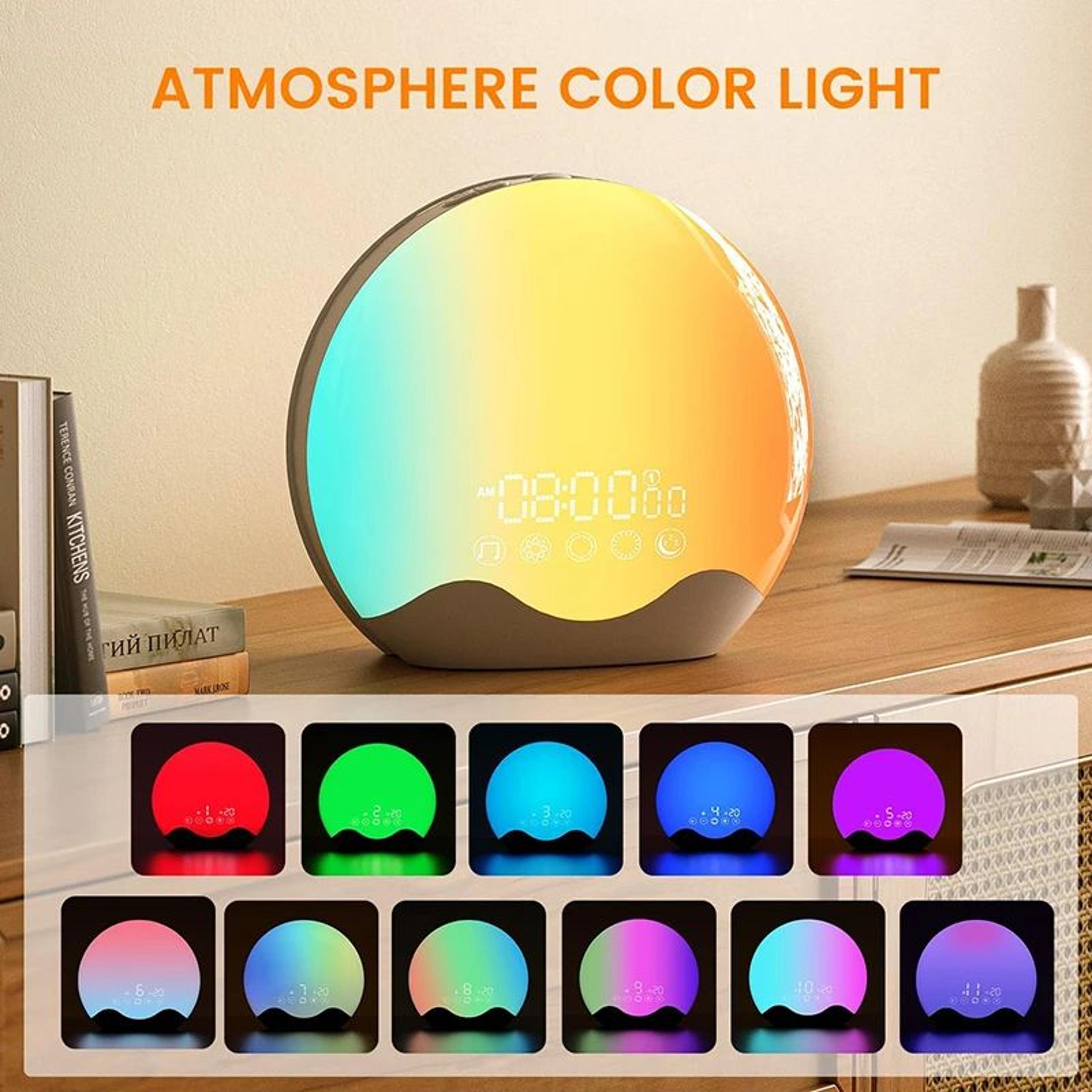 Sunrise Alarm Clock  Color Changing Wake Up Light With Sleep Sounds Night Light FM Radio  Digital D 4