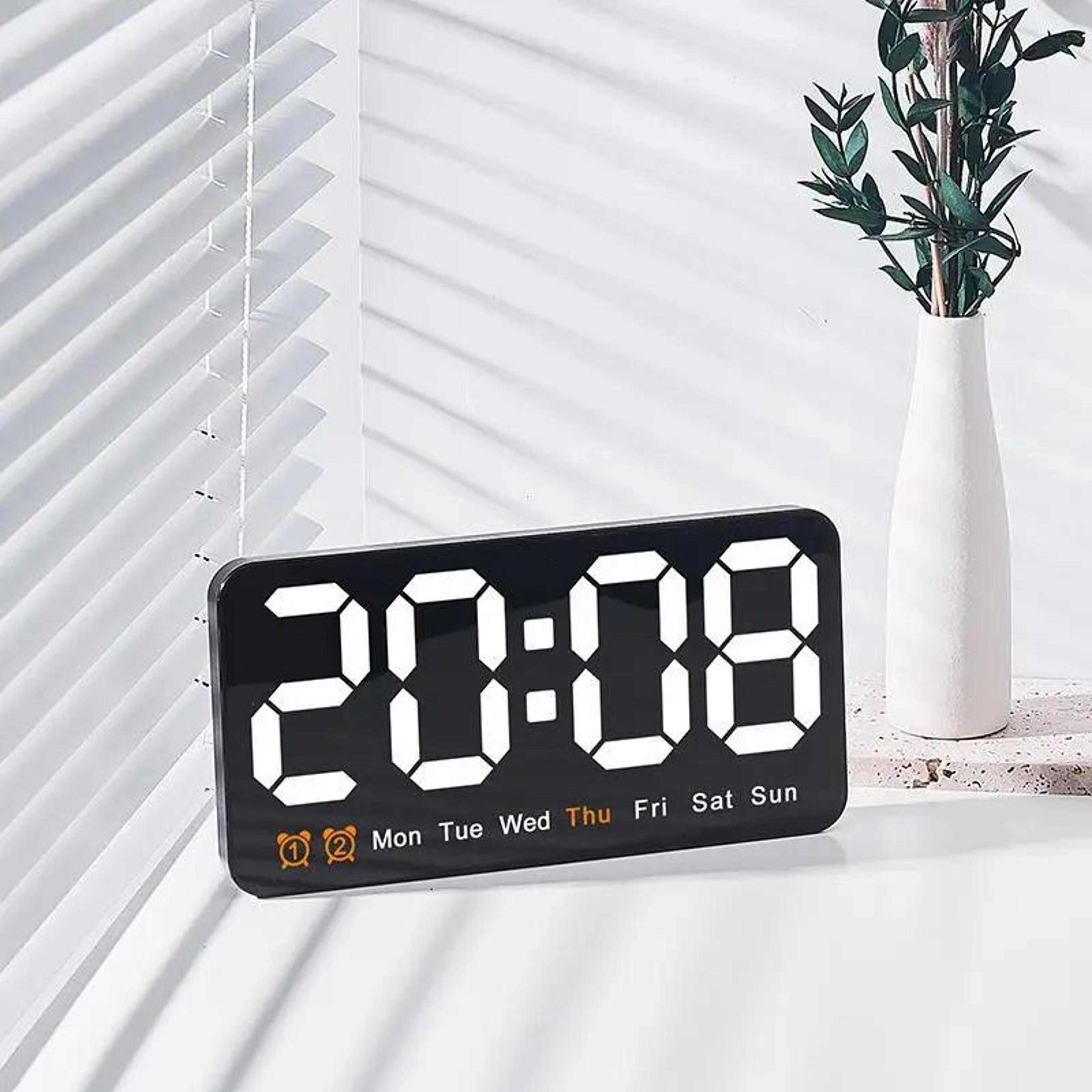 Voice Control Large Digital Wall Clock  LED Dual Alarm Clock With Temperature Date Week DST Snooze  1