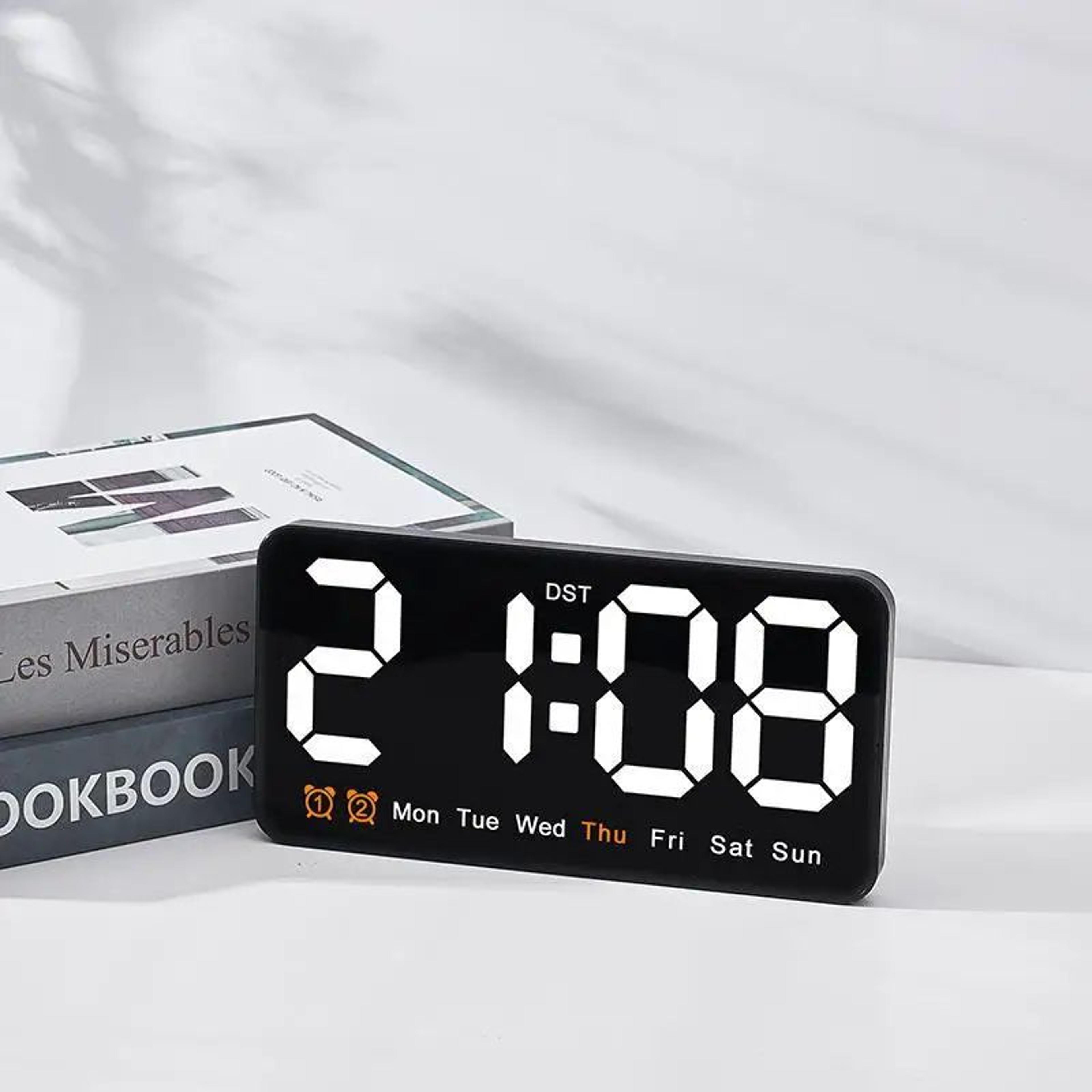 Voice Control Large Digital Wall Clock  LED Dual Alarm Clock With Temperature Date Week DST Snooze  3