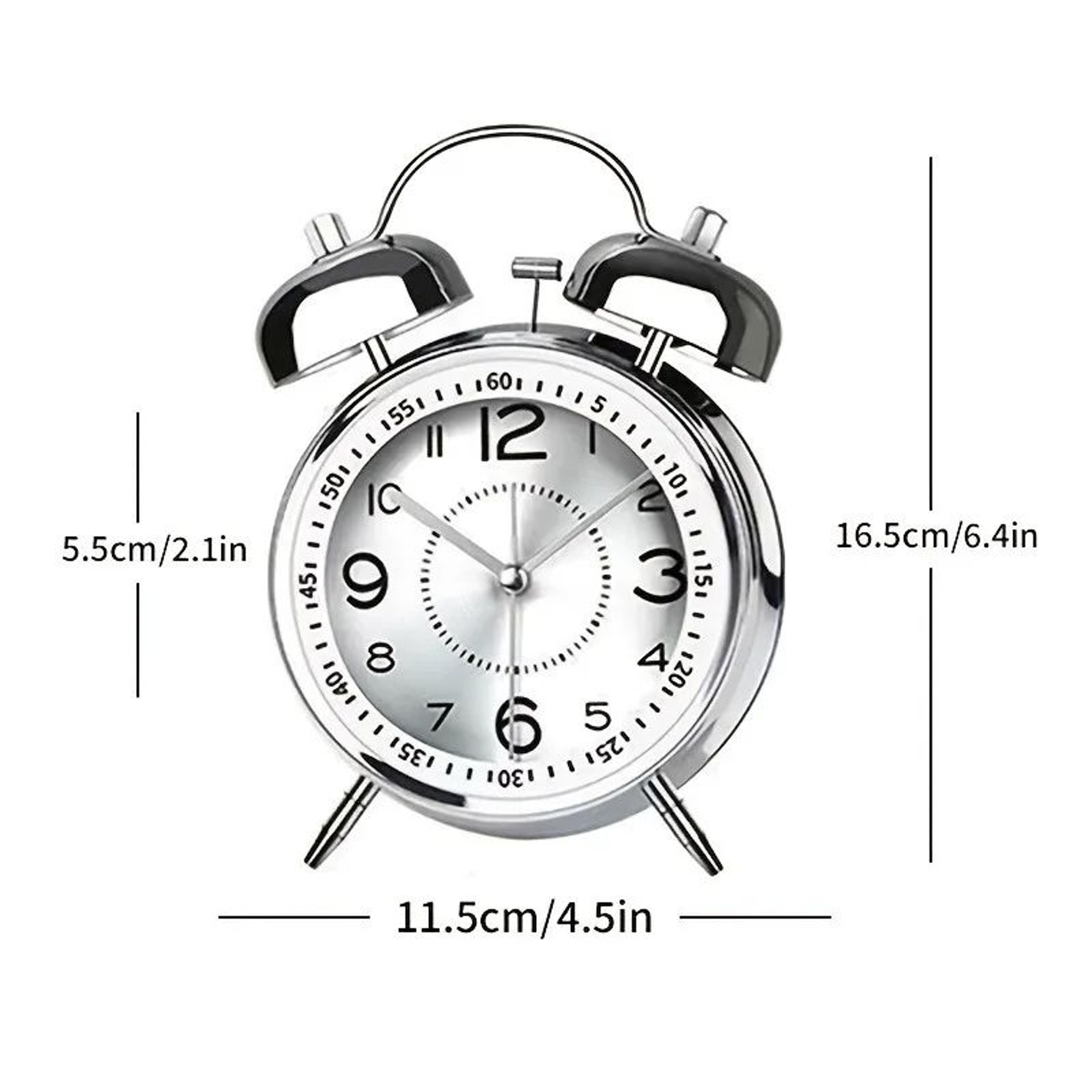 4 In Twin Bell Loud Alarm Clock  Metal Analog Desk Clock With 3D Dial Backlight  Battery Operation  5