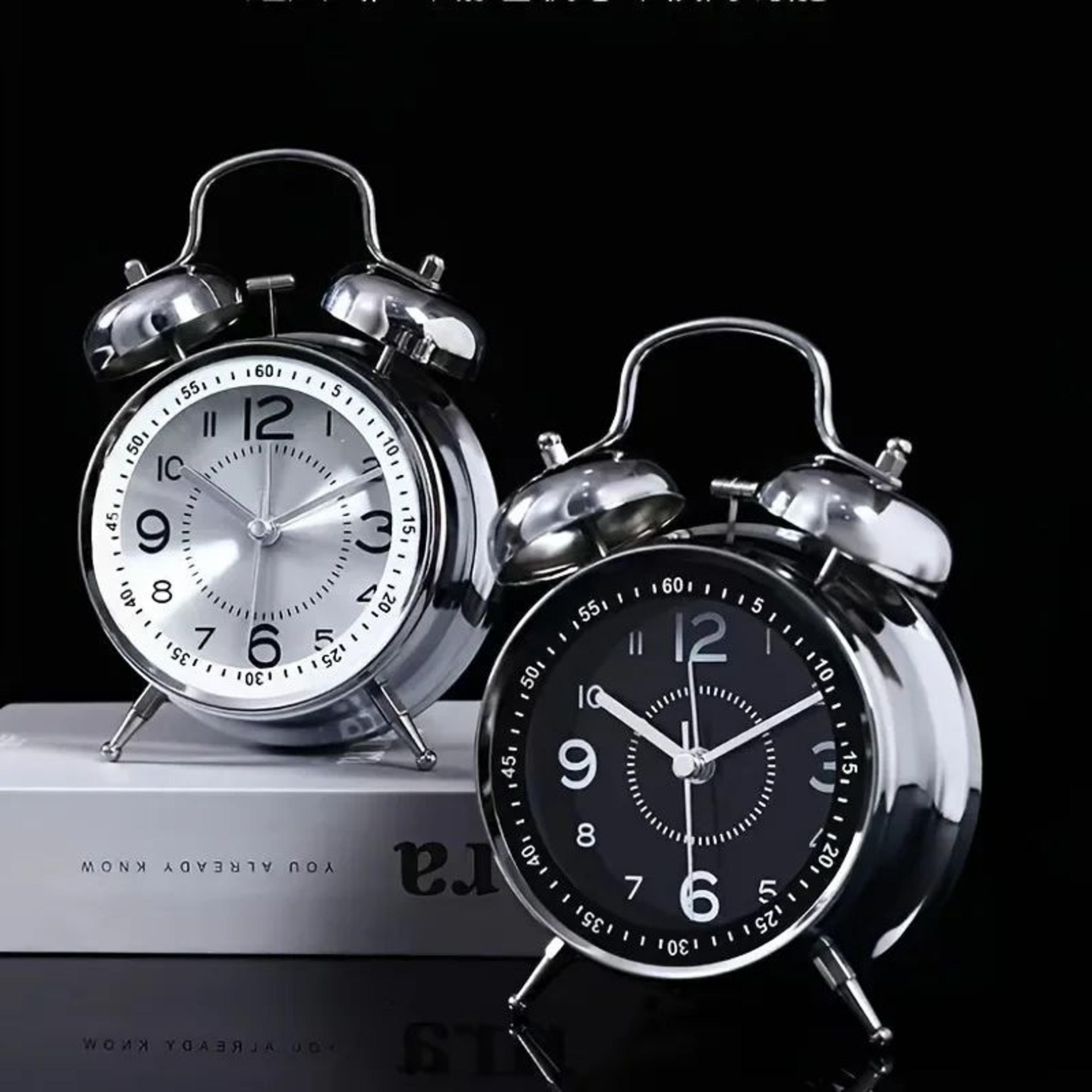 4 In Twin Bell Loud Alarm Clock  Metal Analog Desk Clock With 3D Dial Backlight  Battery Operation  1