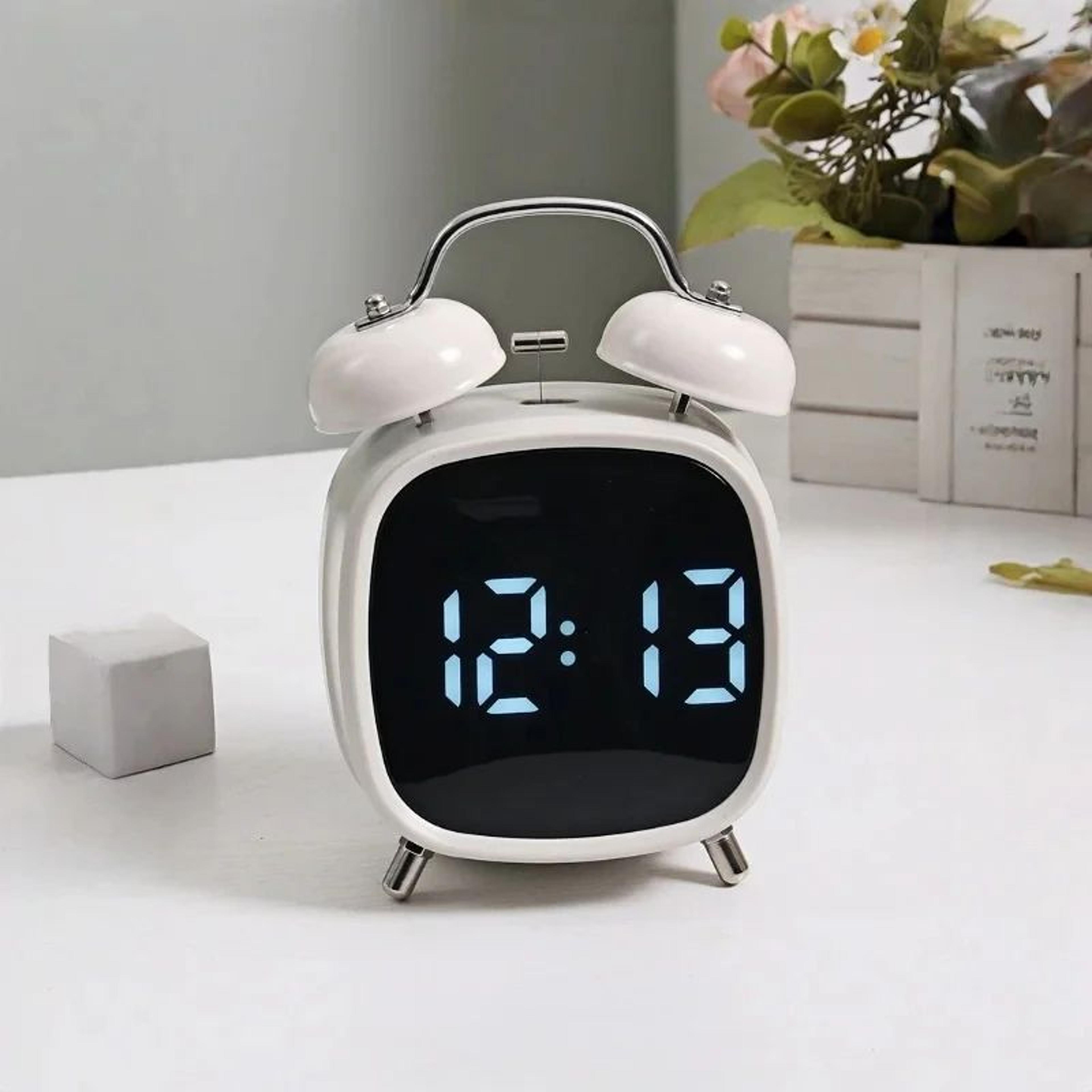 Super Loud Double Bell Alarm Clock  Heavy Sleeper Bedside Clock With 1224H LED Display  Night AntiD 2