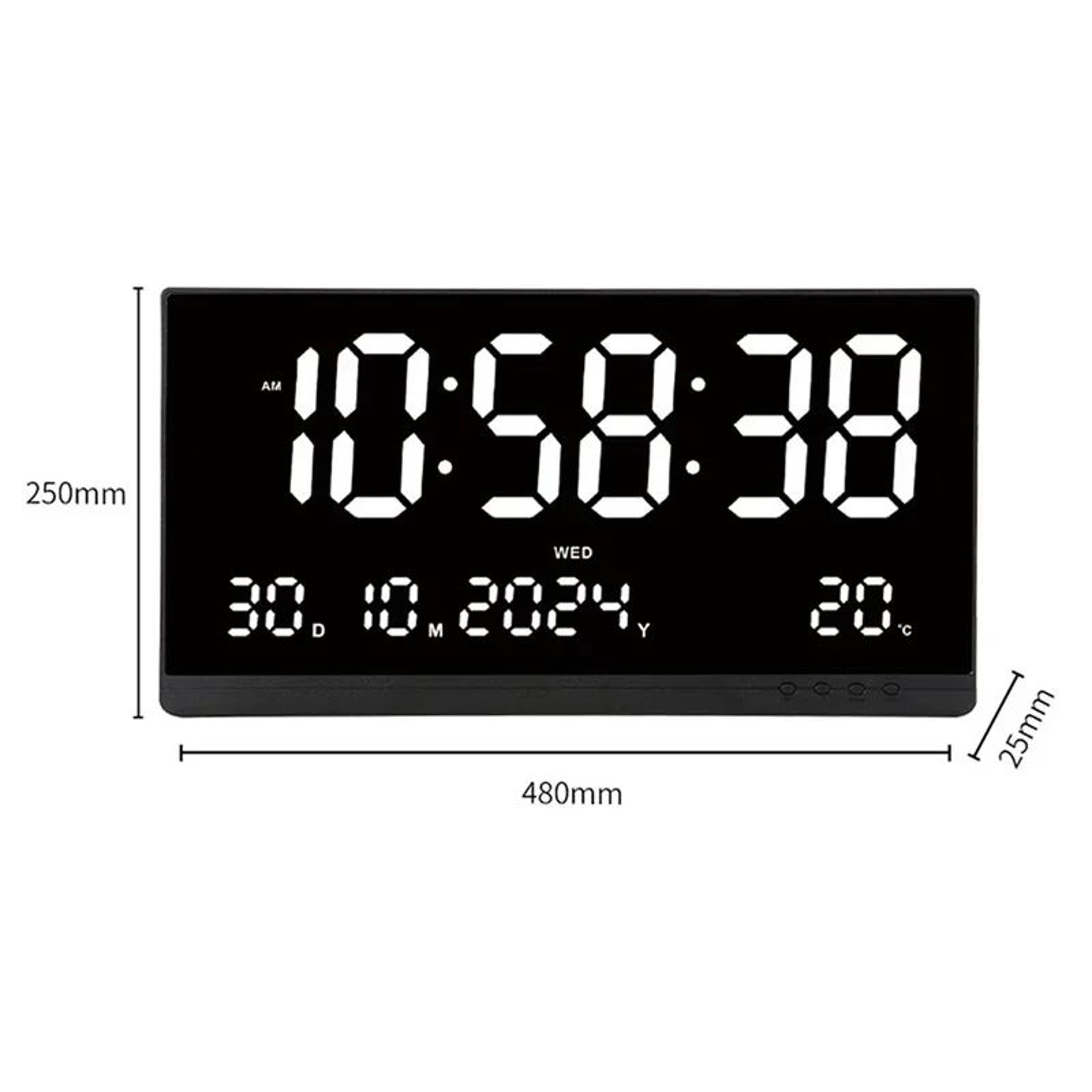 21 In Large Digital Wall Clock  LED Calendar Alarm Clock With Temperature Display Adjustable Bright 5