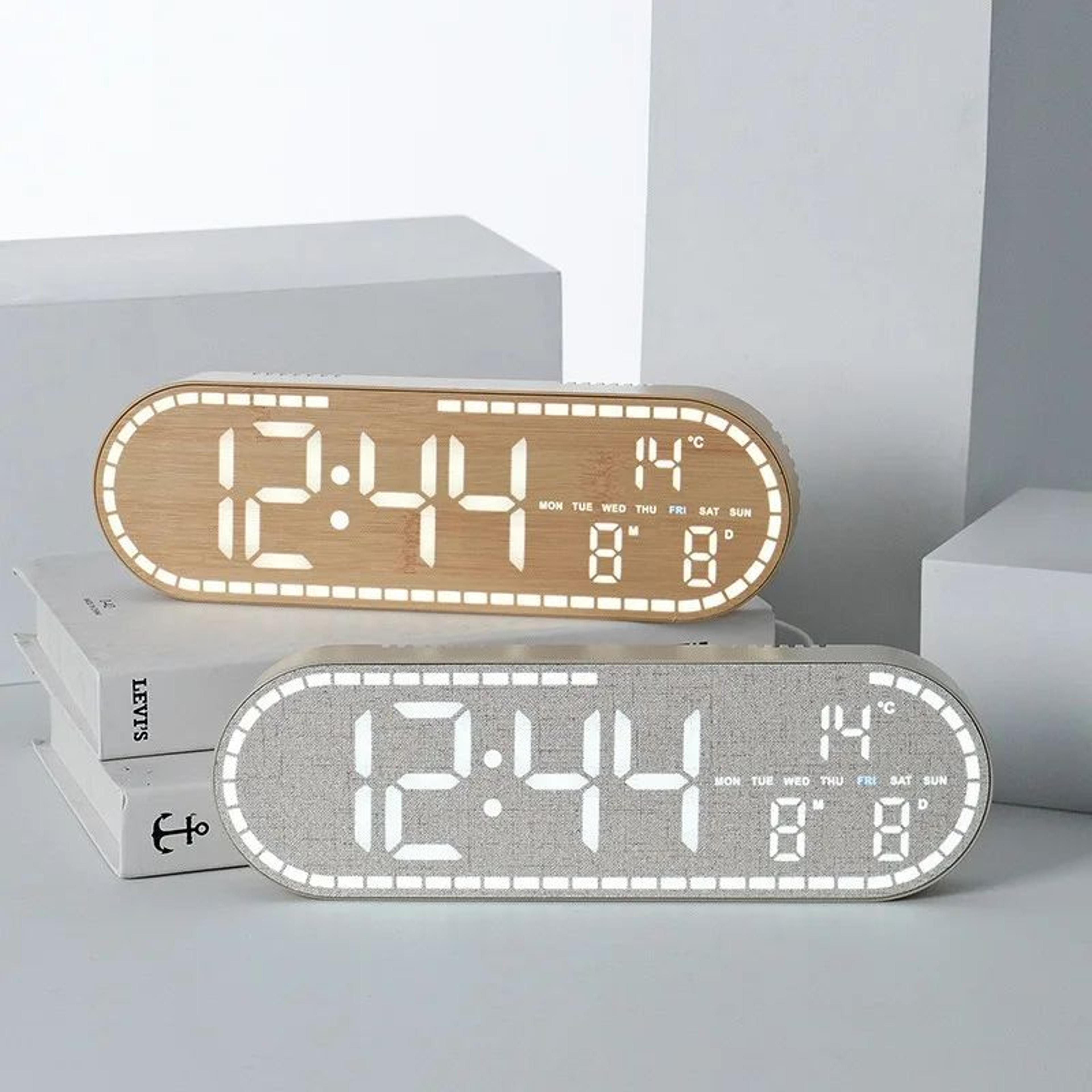 Nordic Wood Look Digital Wall Clock  Silent Desktop Alarm Clock With Temperature Date Week  Adjusta 5