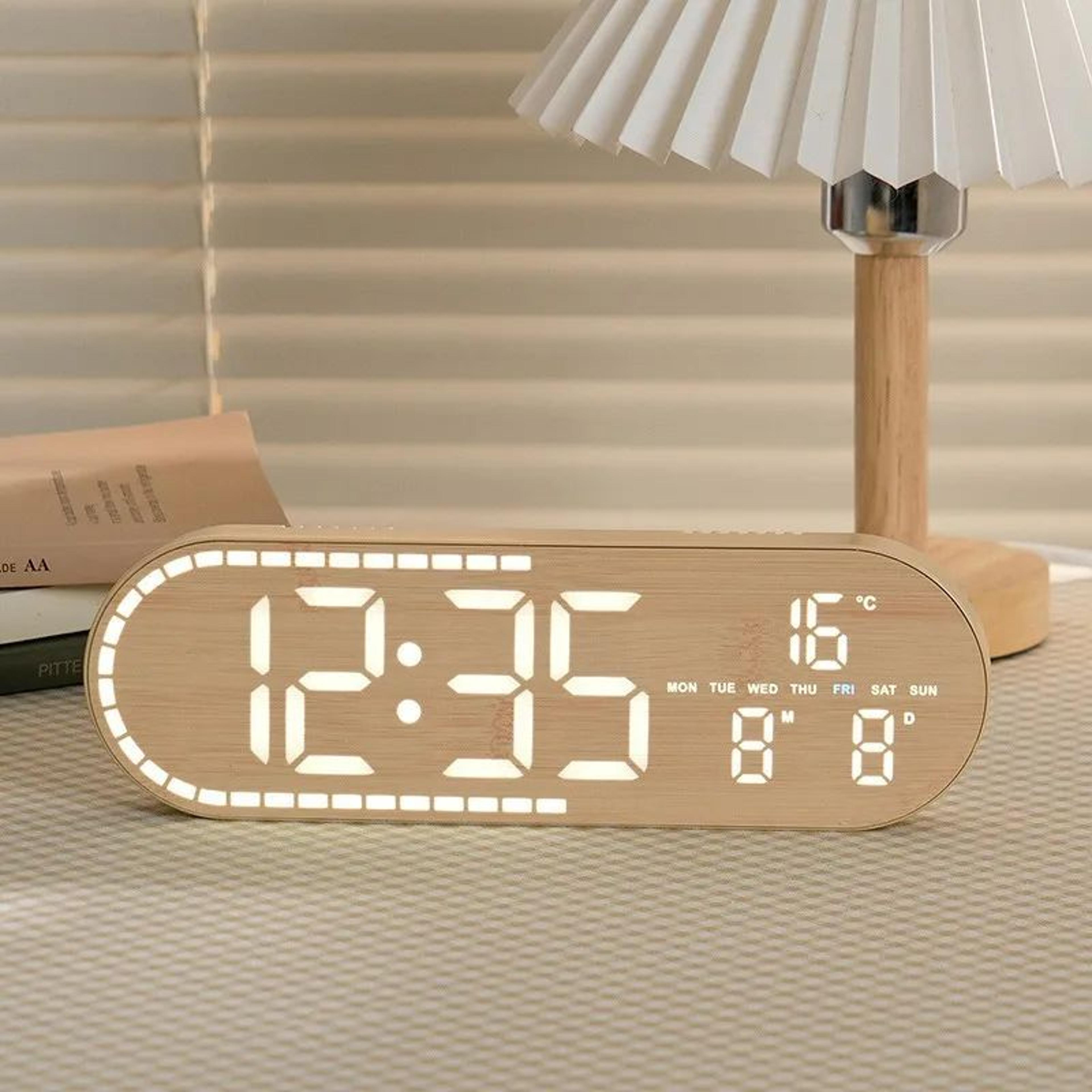 Nordic Wood Look Digital Wall Clock  Silent Desktop Alarm Clock With Temperature Date Week  Adjusta 4