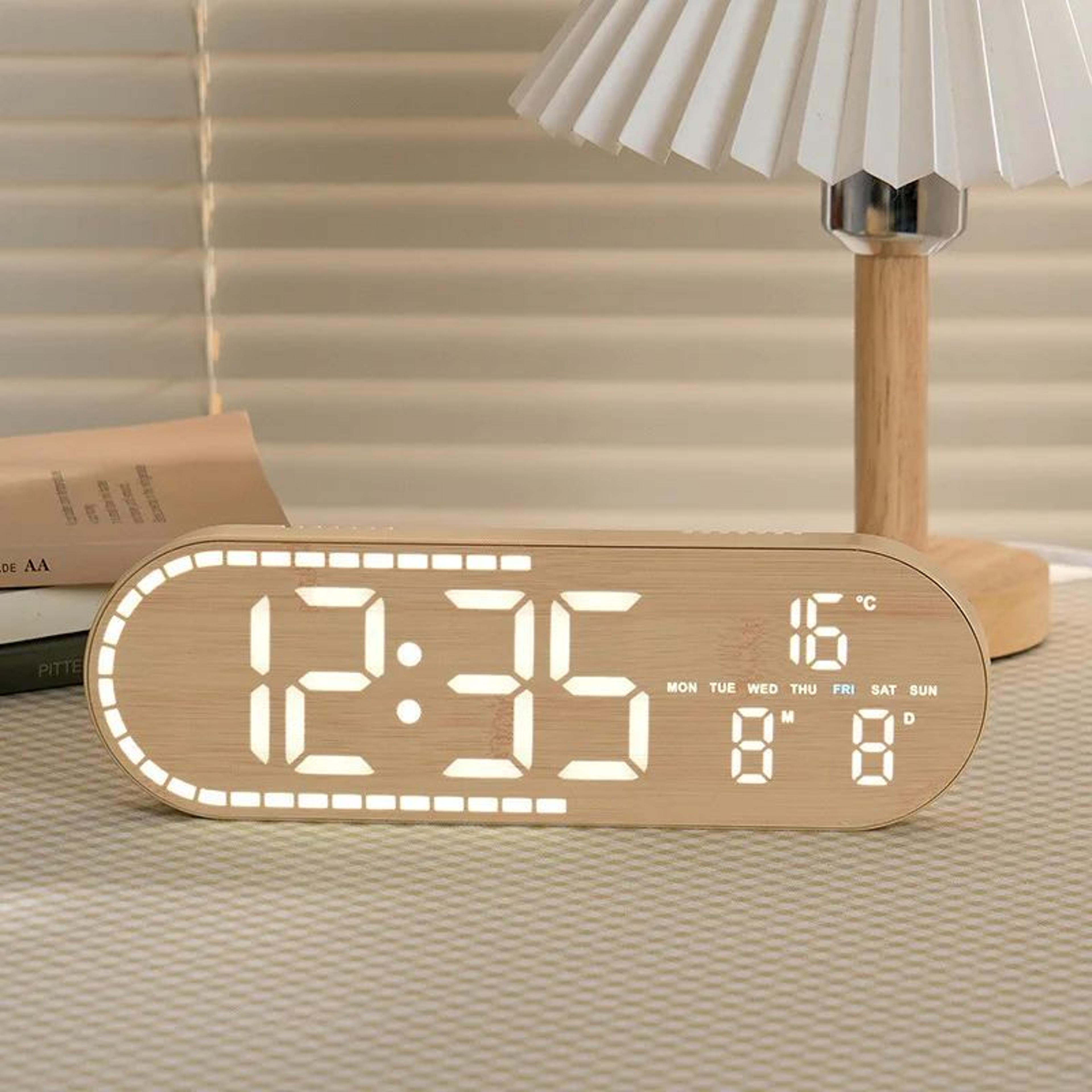 Nordic Wood Look Digital Wall Clock  Silent Desktop Alarm Clock With Temperature Date Week  Adjusta 6