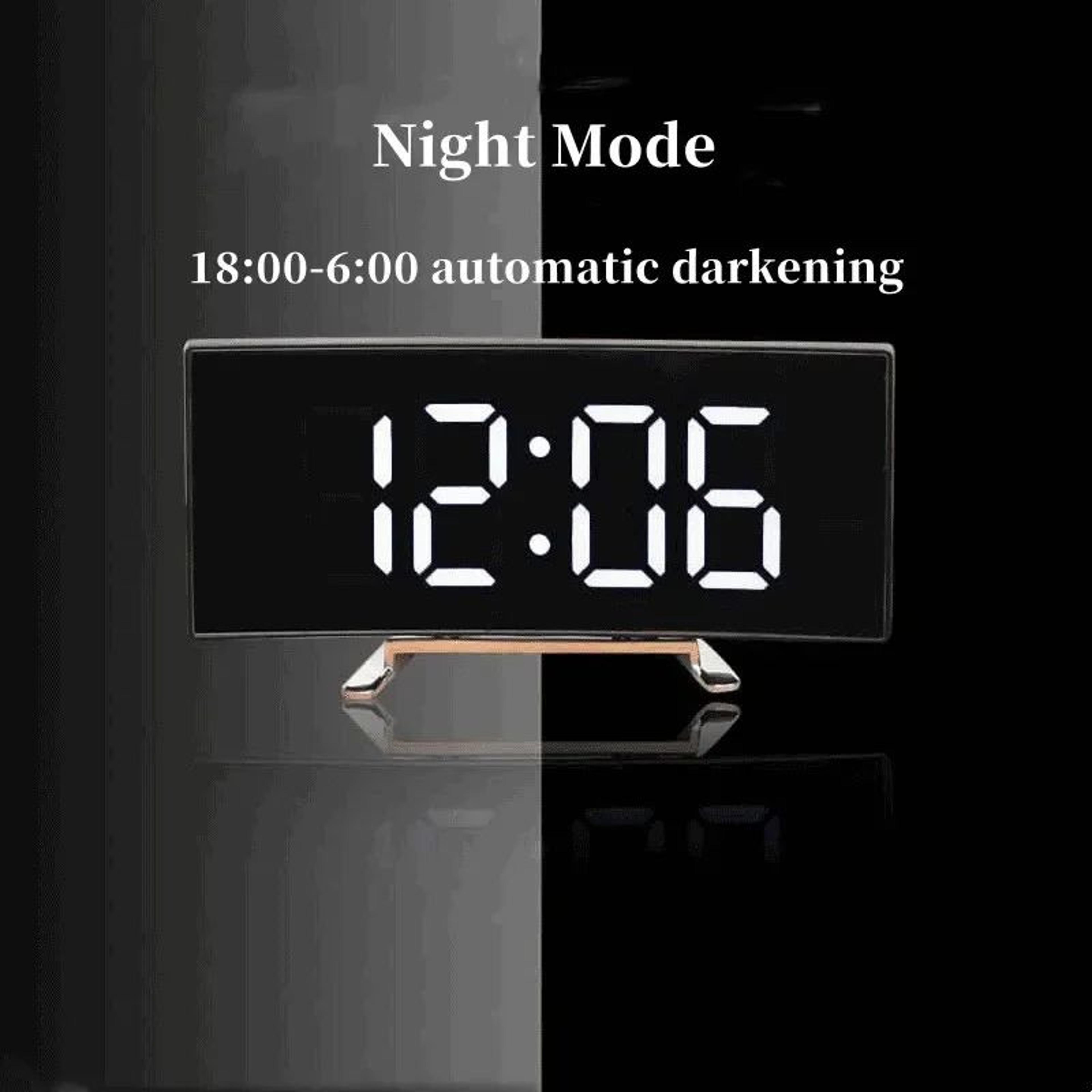 Mirror Digital Alarm Clock  LED Table Clock With Temperature Date Snooze Night Mode USB Power  1224 1