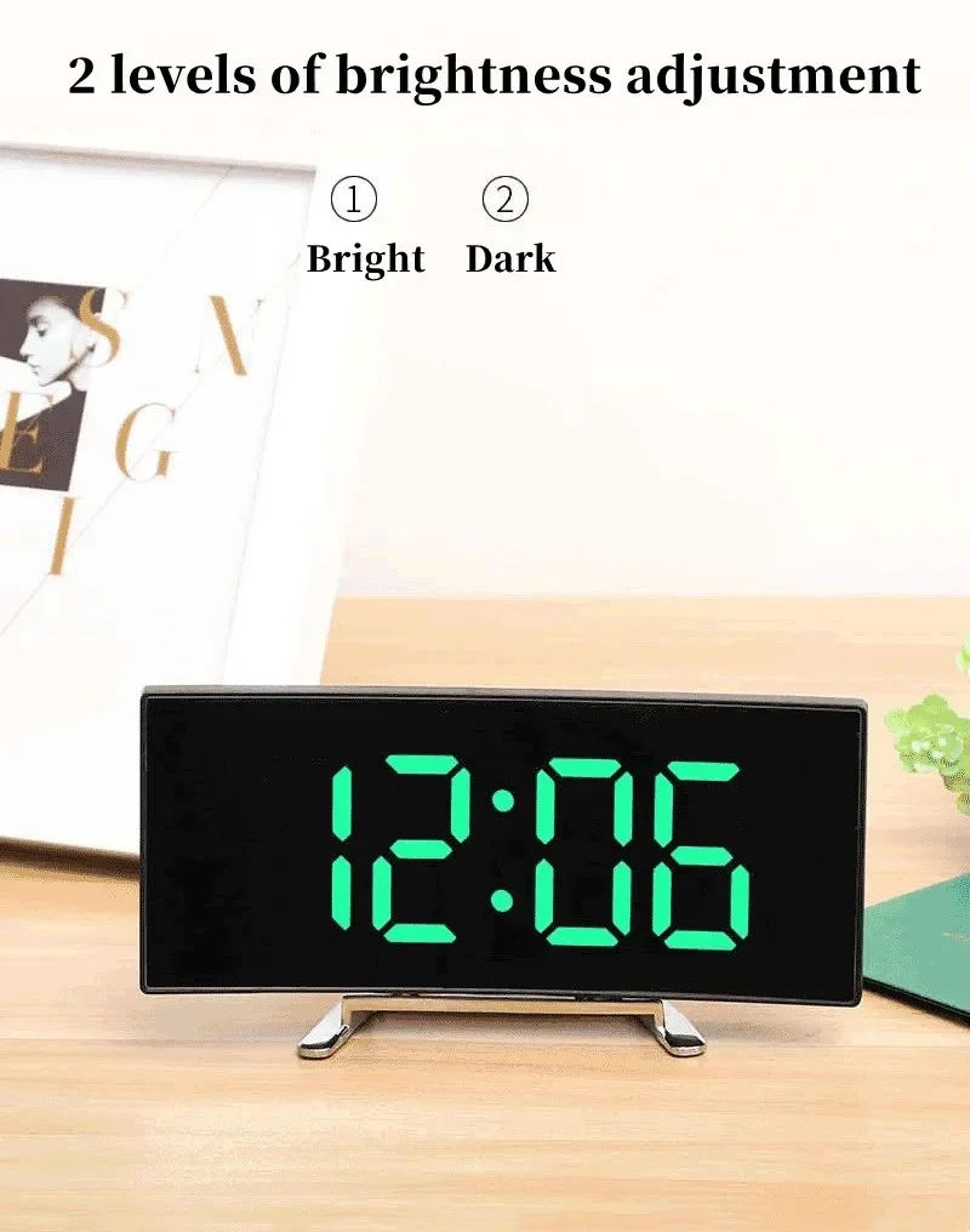 Mirror Digital Alarm Clock  LED Table Clock With Temperature Date Snooze Night Mode USB Power  1224 4