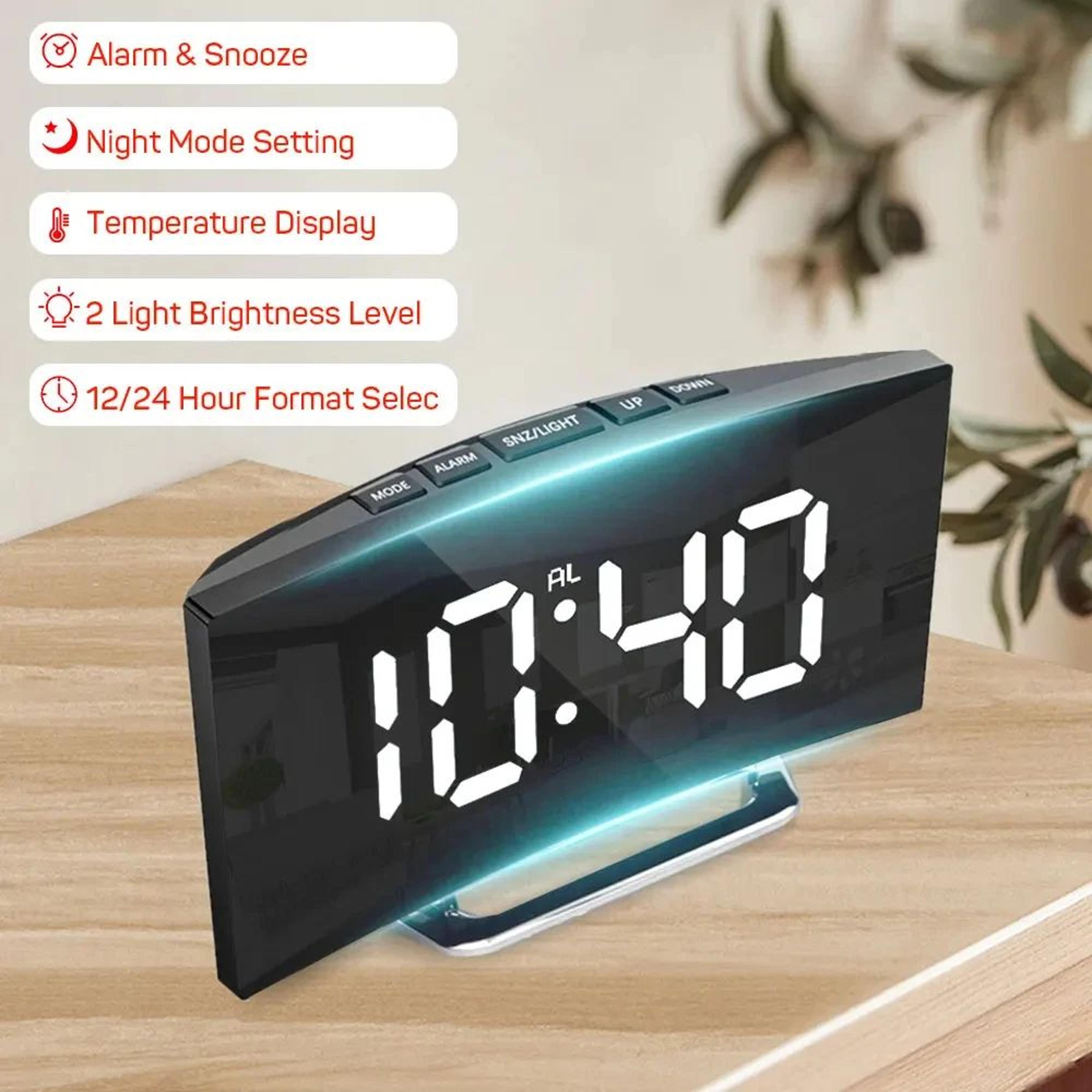 Digital LED Mirror Alarm Clock  Large Display Noiseless Electronic Clock For Bedroom Desk Office  B 5