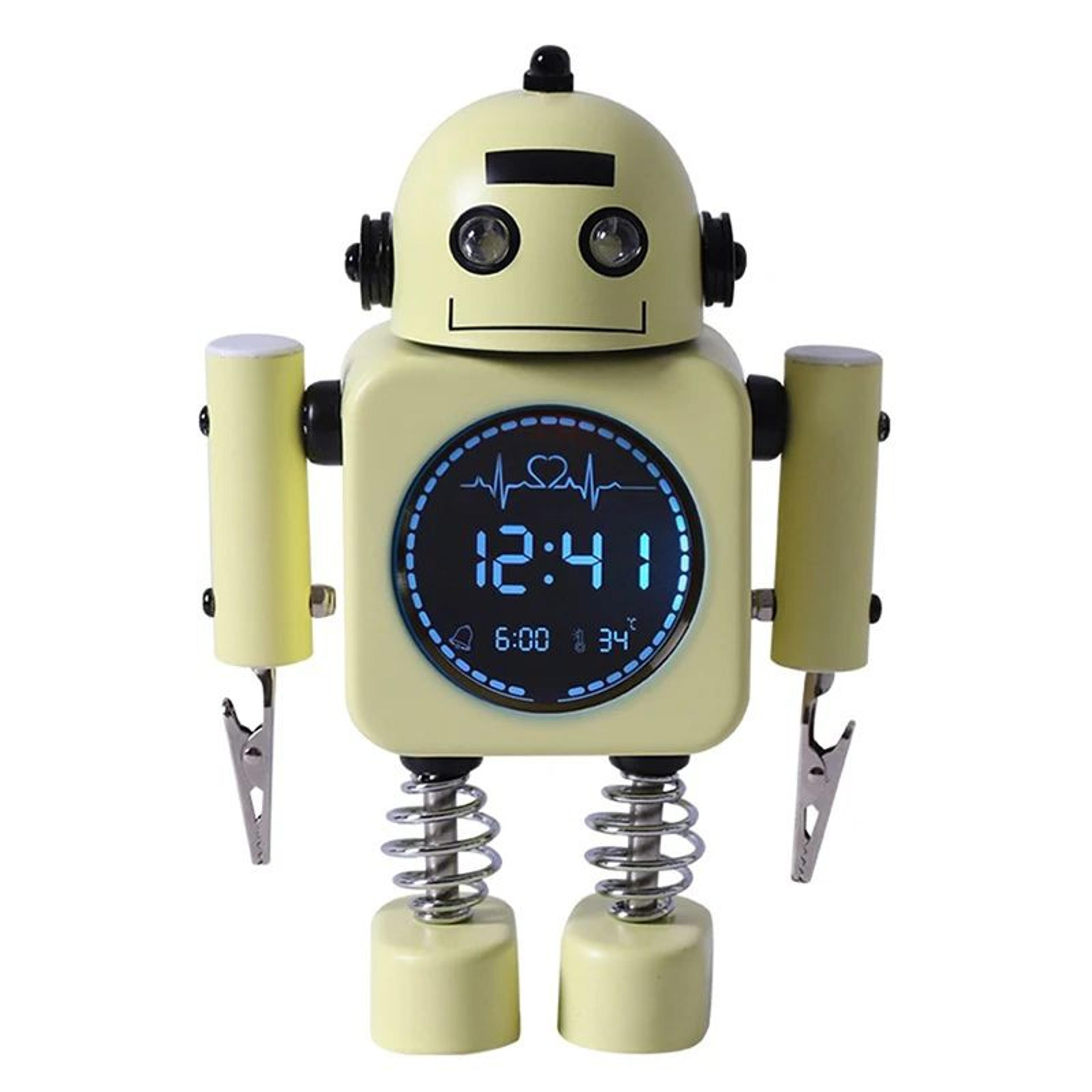 Silent Robot Alarm Clock  NonTicking Metal Wake Up Clock With Flashing Eye Lights  Hand Clip For De 5