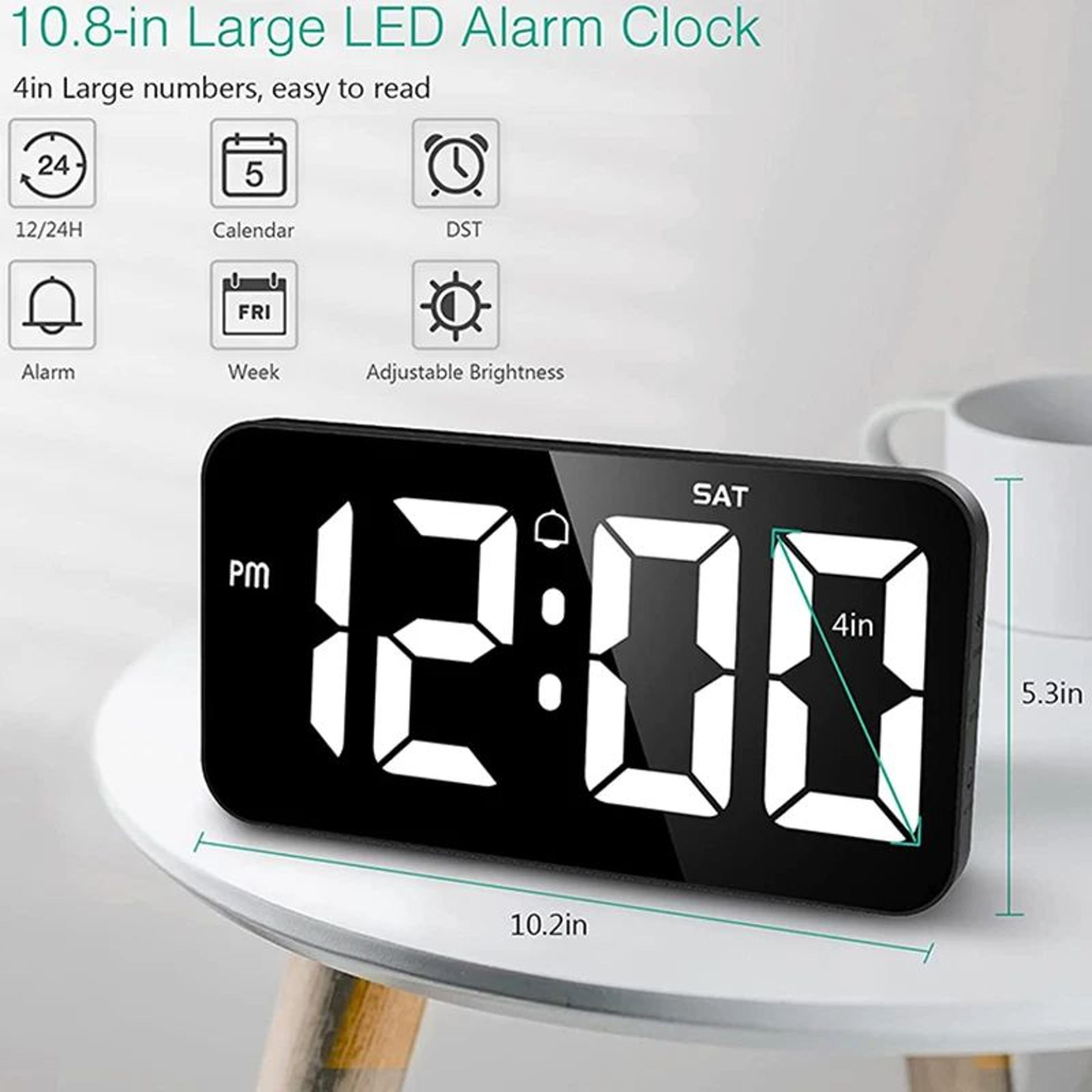 108 In LED Digital Wall Clock  Large Display Alarm Clock With Calendar Week Display Dimmer  Night M 1