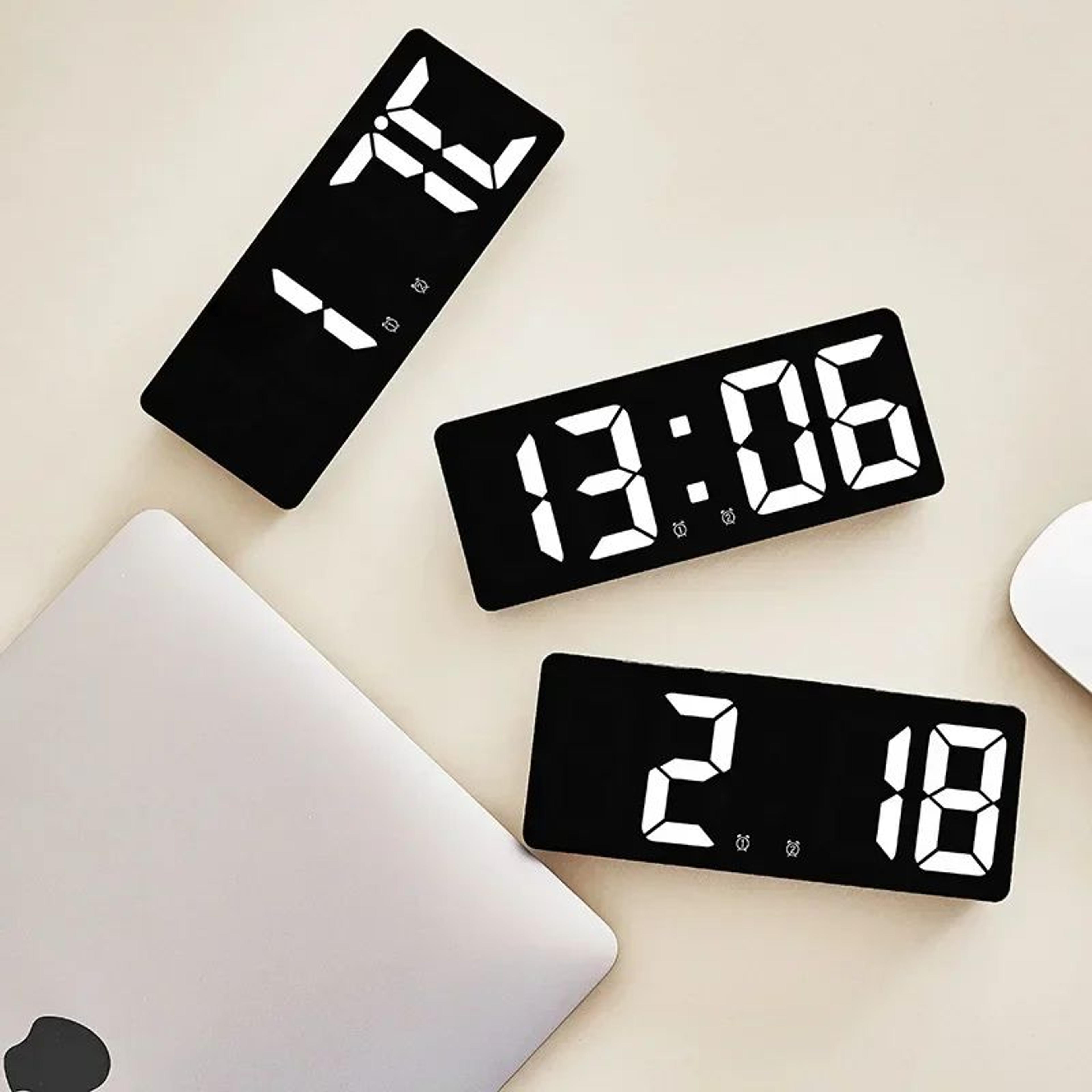 Multifunctional LED Digital Alarm Clock  Voice Control Mirror Display With Temperature Calendar Nig 3