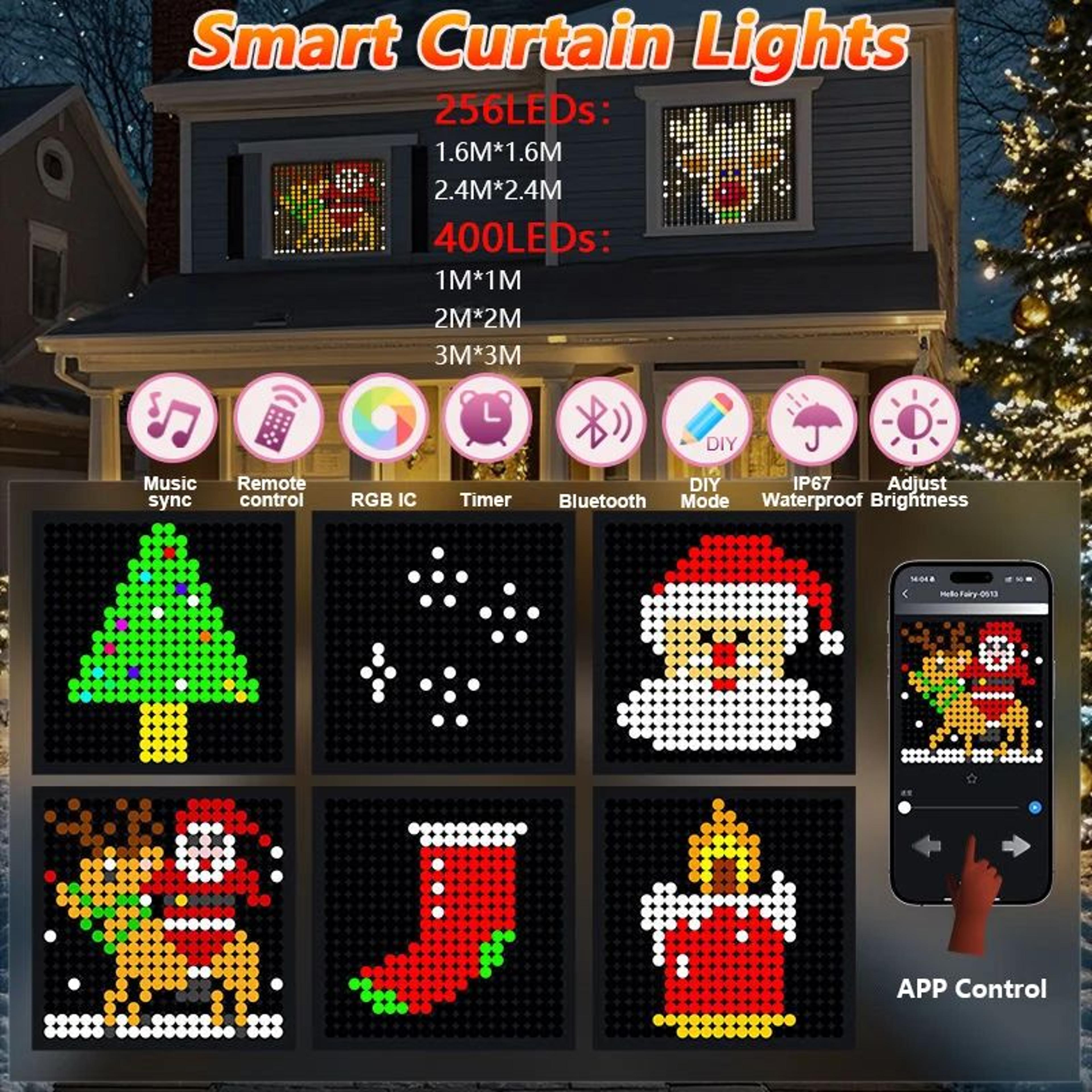 smart led curtain lights – 400 led color changing window fairy lights with app remote control music sync diy display