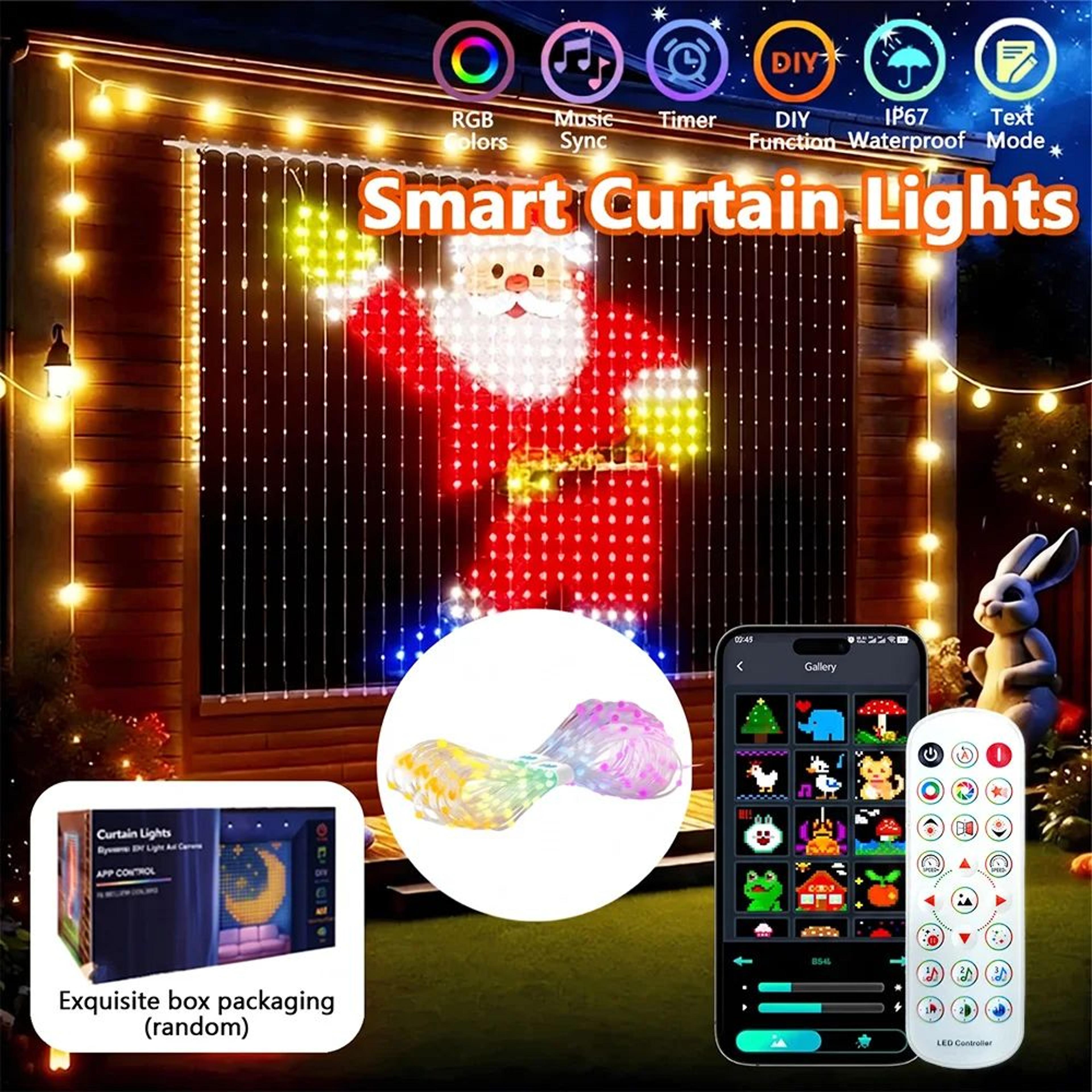 smart rgb curtain lights – 256/400 led app controlled color changing pattern display lights for home party decoration