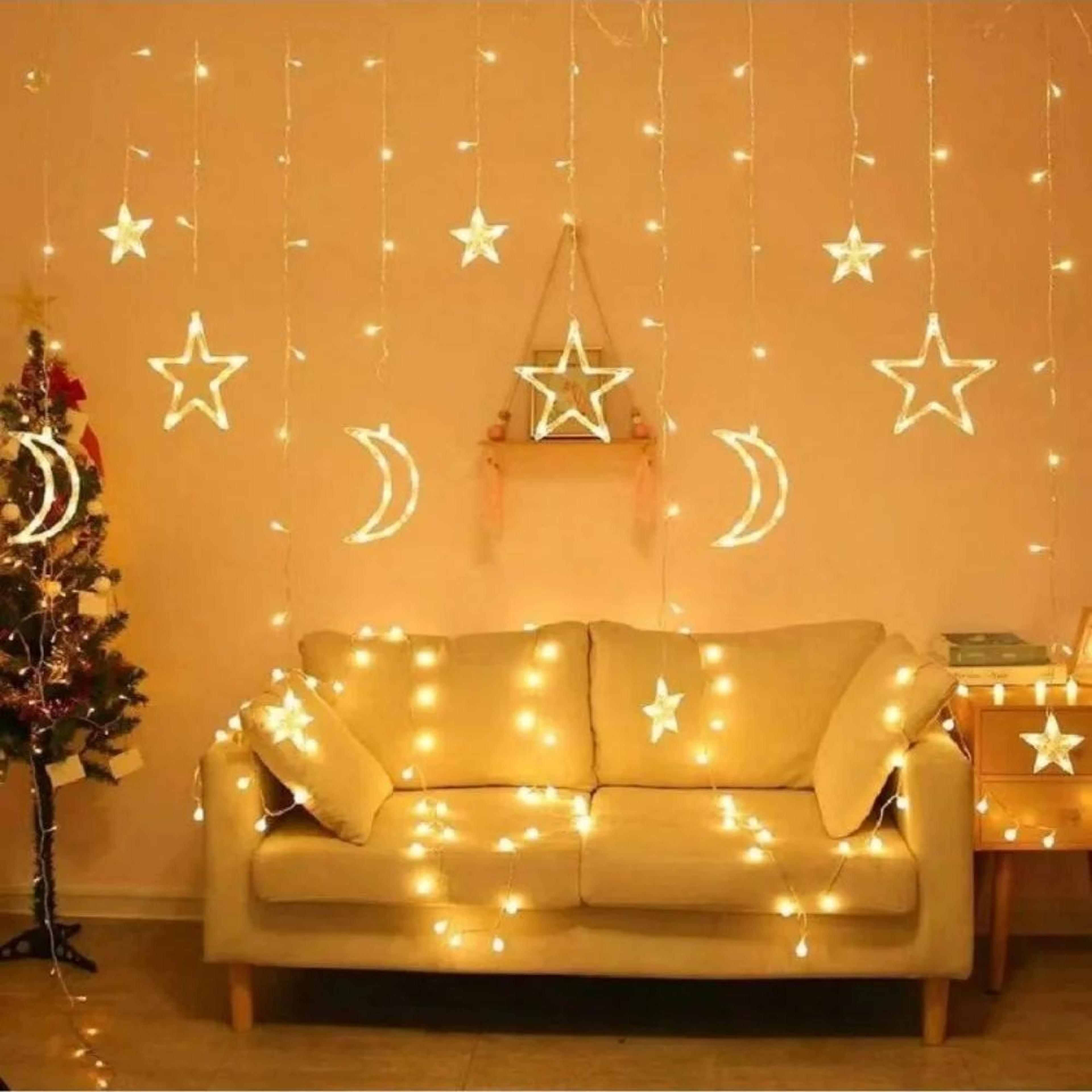 Star  Moon LED Curtain Lights  115 Ft 120 LED Battery Powered String Lights For Bedroom Ramadan Par 1