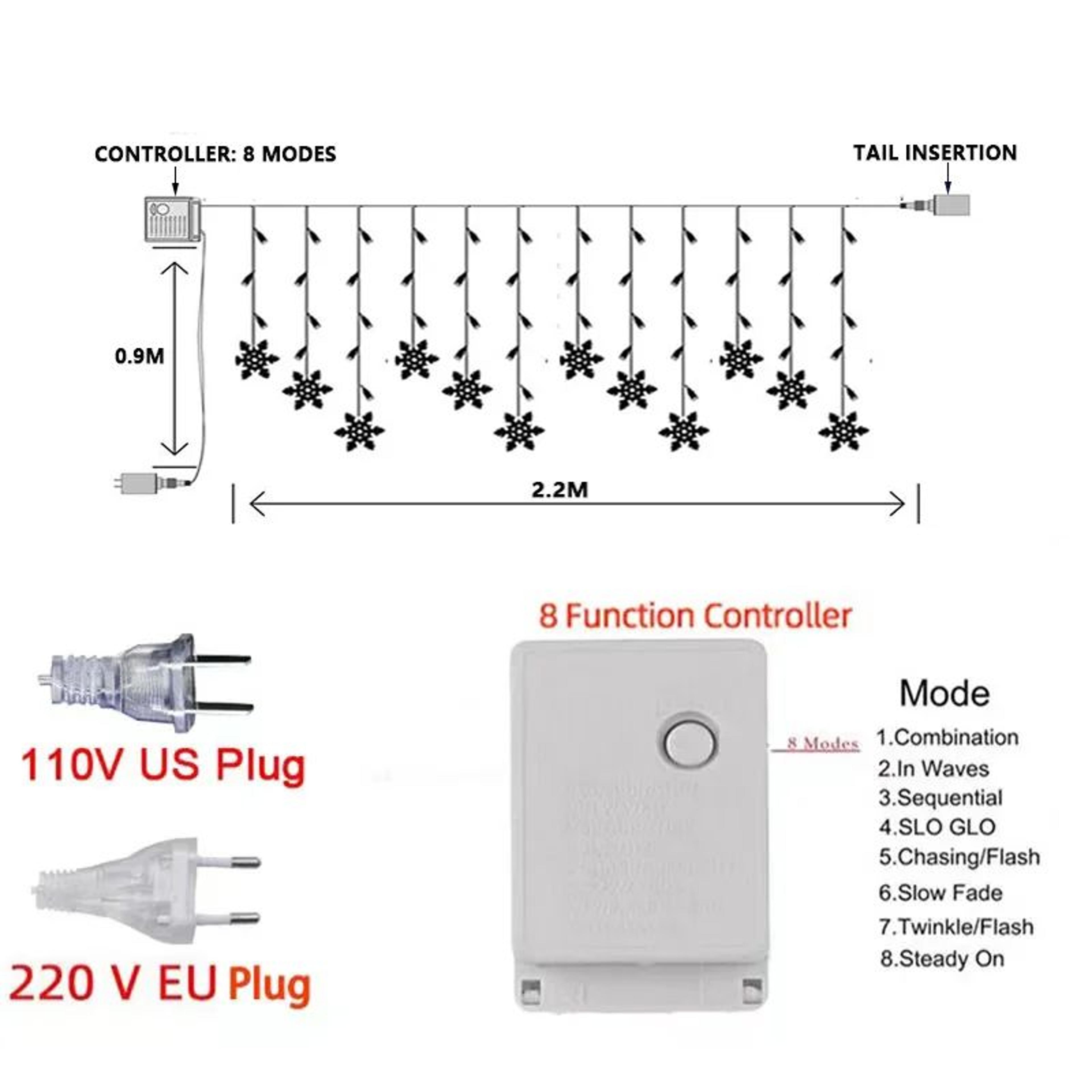 Snowflake LED Christmas Curtain Lights  8Mode Waterproof Icicle Fairy Lights For Windows Indoor  Ou 2