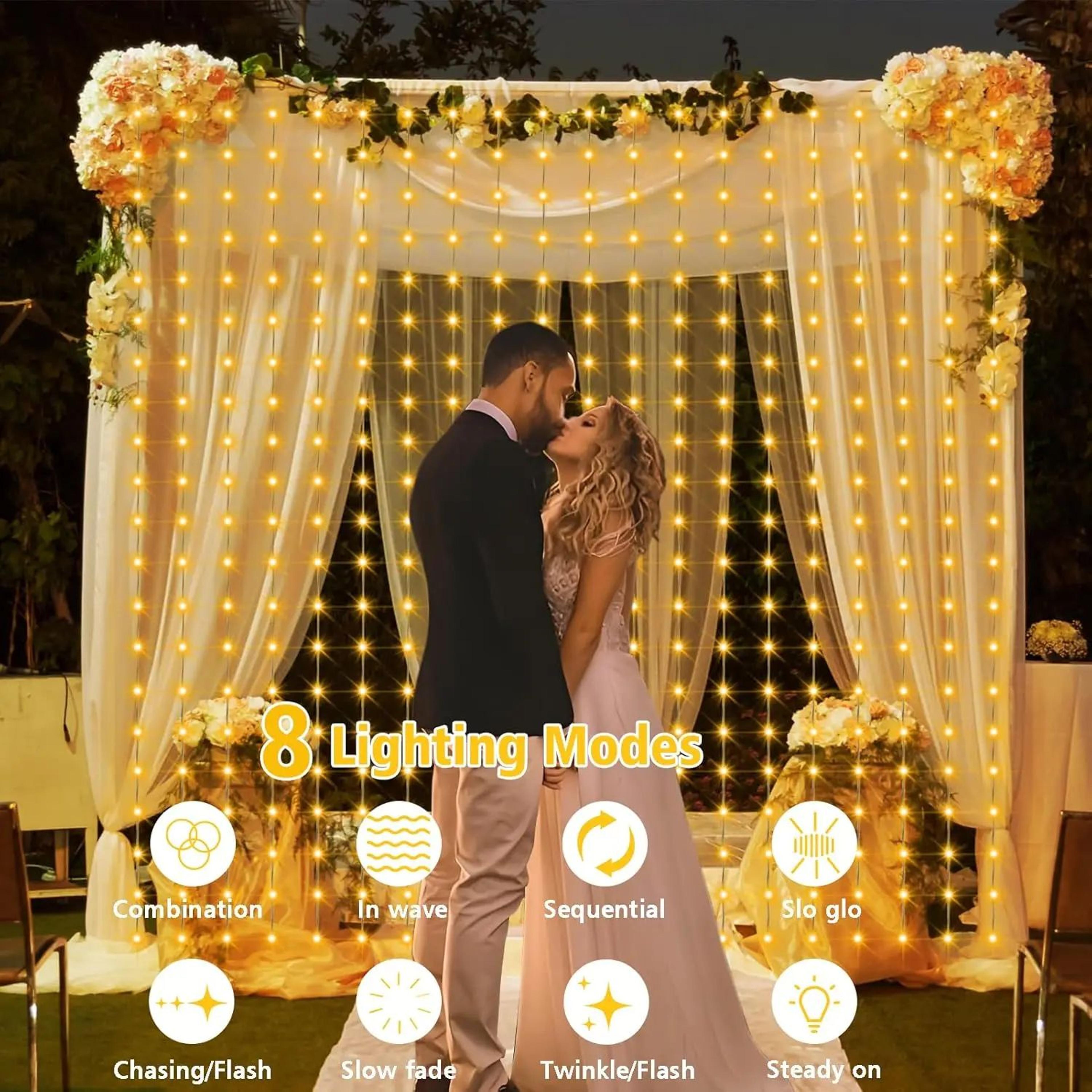 Solar Curtain String Lights  300 LED Waterproof 98 X 98 Ft Outdoor Fairy Garland Lights For Yard Pa 4