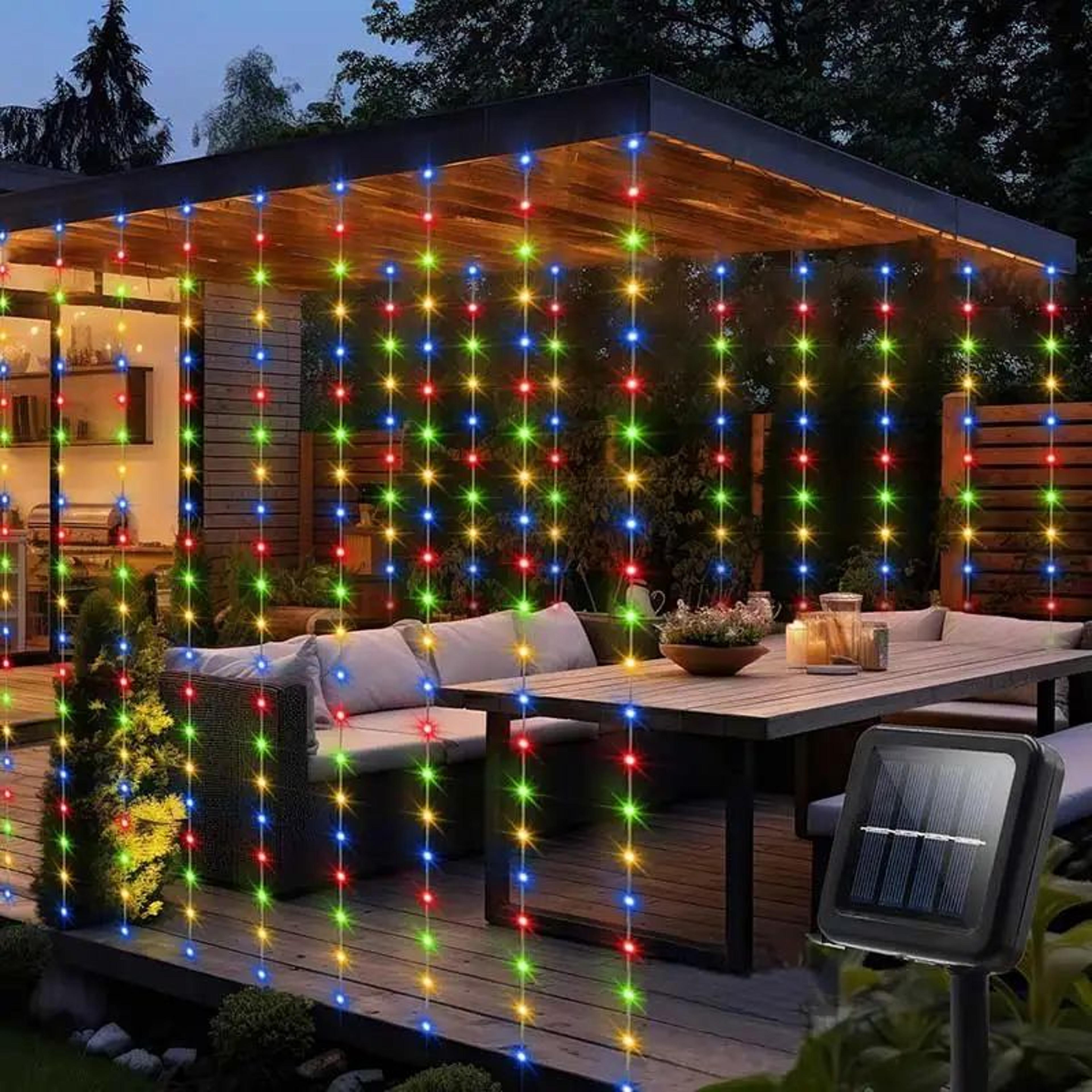 Solar Curtain String Lights  300 LED Waterproof 98 X 98 Ft Outdoor Fairy Garland Lights For Yard Pa 6