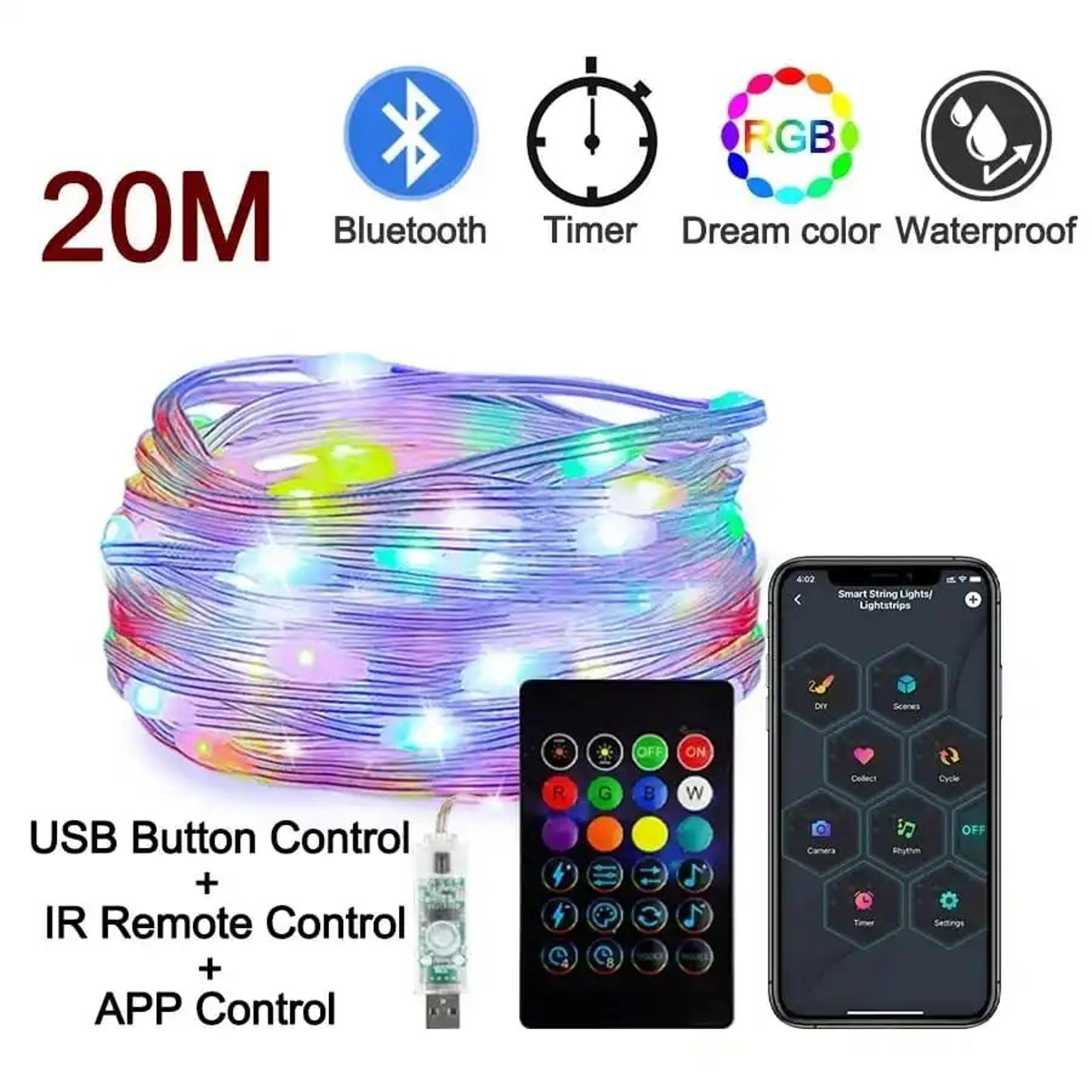 Smart RGBIC LED String Lights  Waterproof Bluetooth App Controlled Fairy Lights With Music Sync For 10
