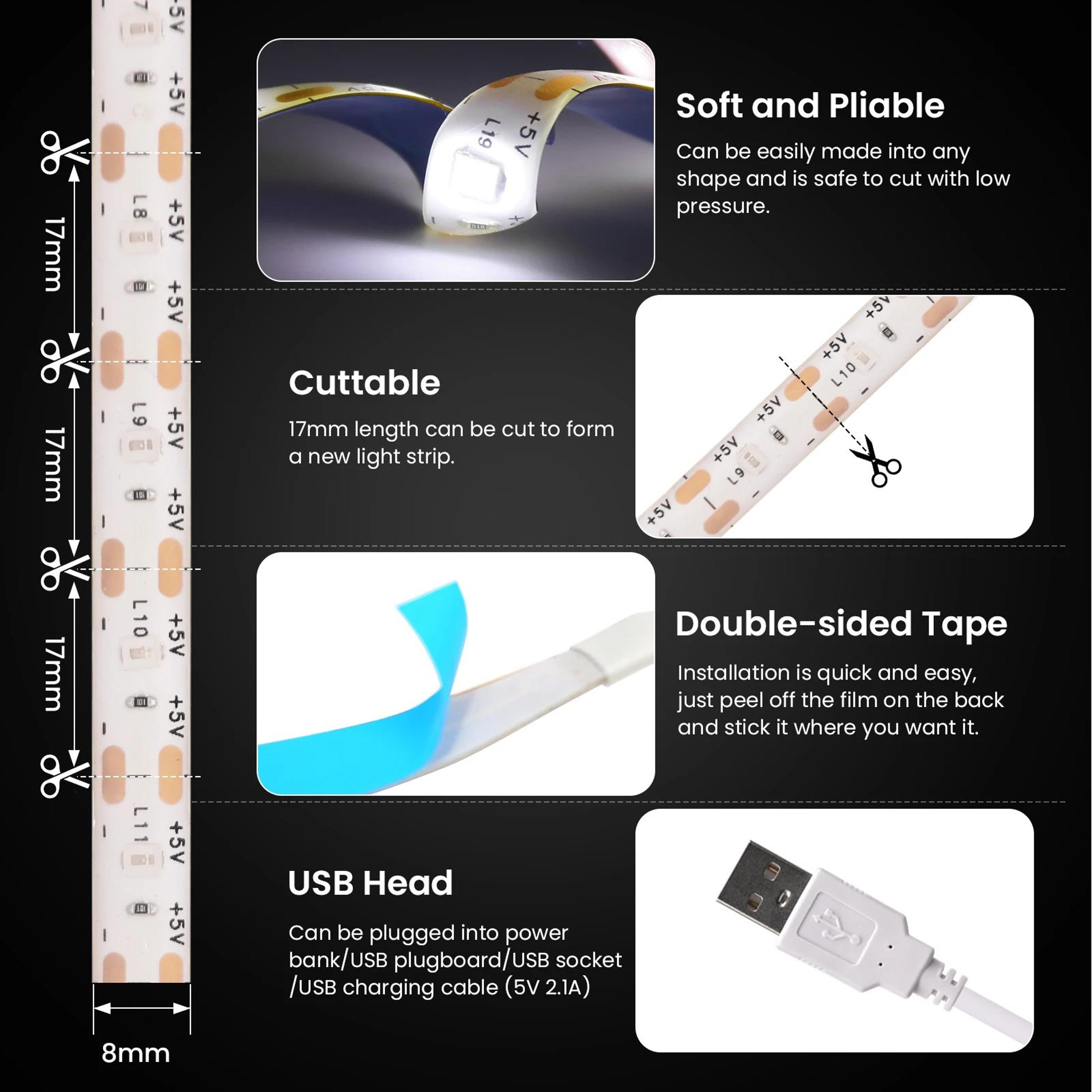 USB LED Strip Lights  328ft  984ft  1640ft Dimmable 2835 SMD Tape For Cabinets Bedrooms TVs  Decor 3