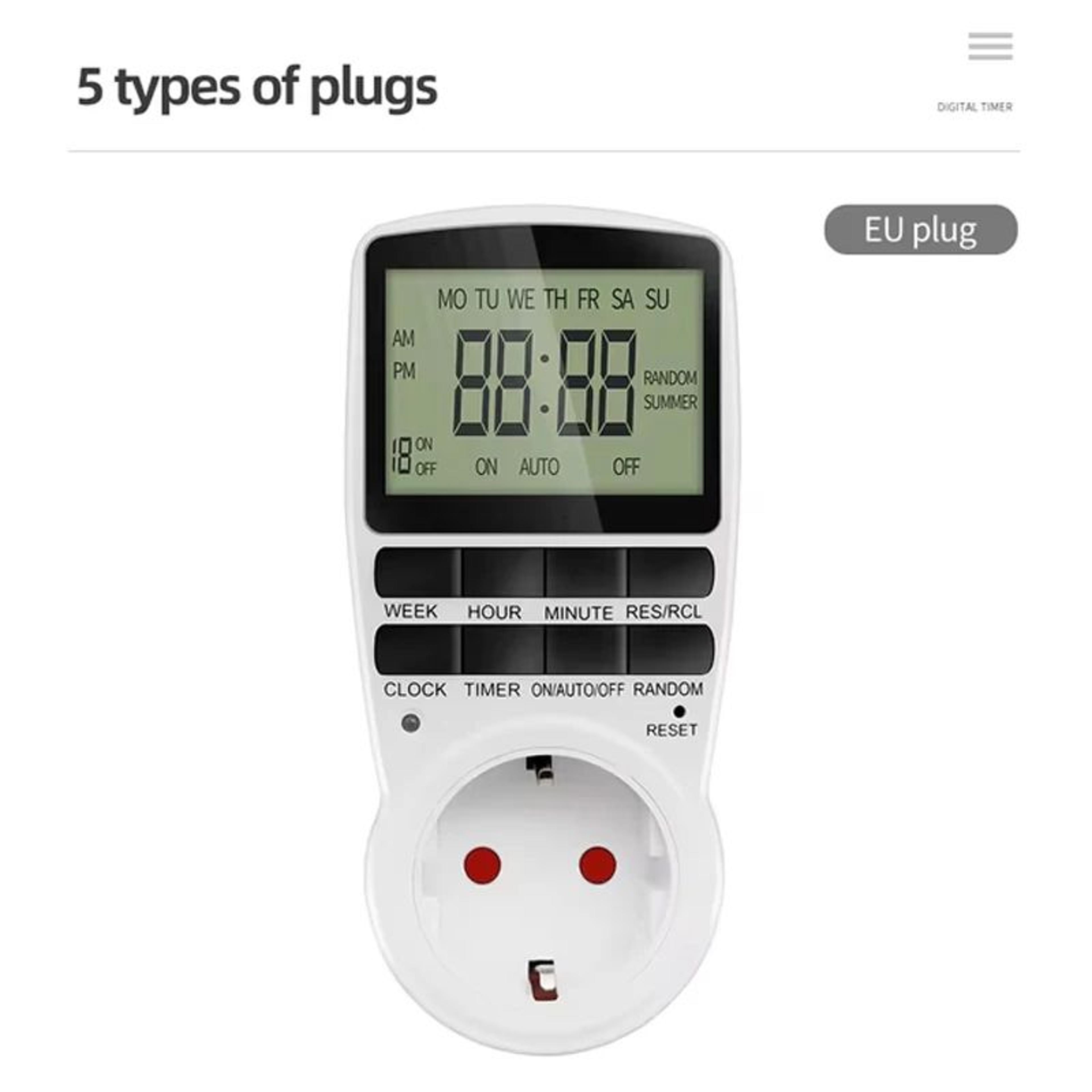 EU Plug Digital Timer Switch  Weekly Programmable Power Socket For Energy Saving Appliances With LC 7