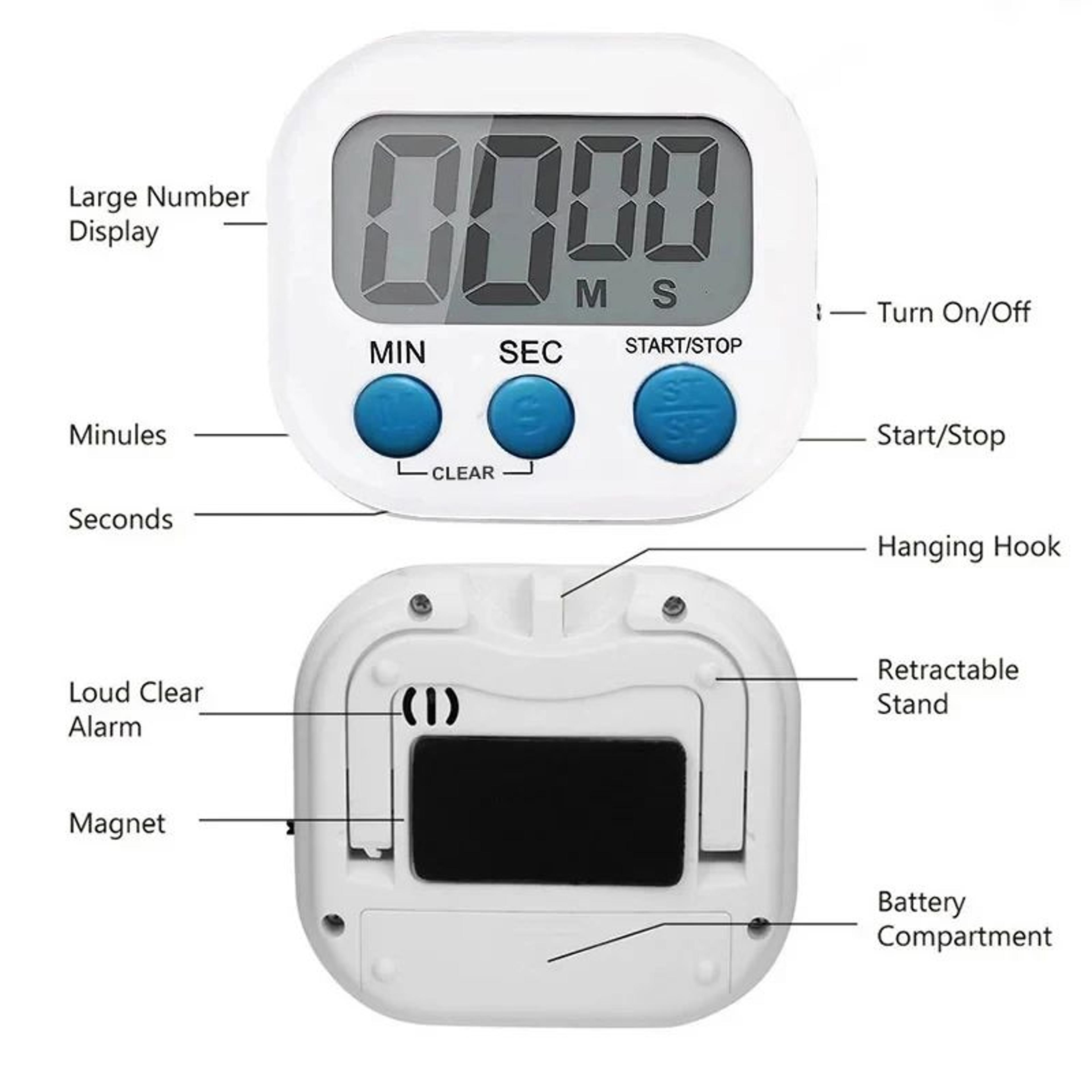 LCD Digital Kitchen Timer  Magnetic Countdown  Count Up Cooking Alarm With Large Display Stand  Lou 3