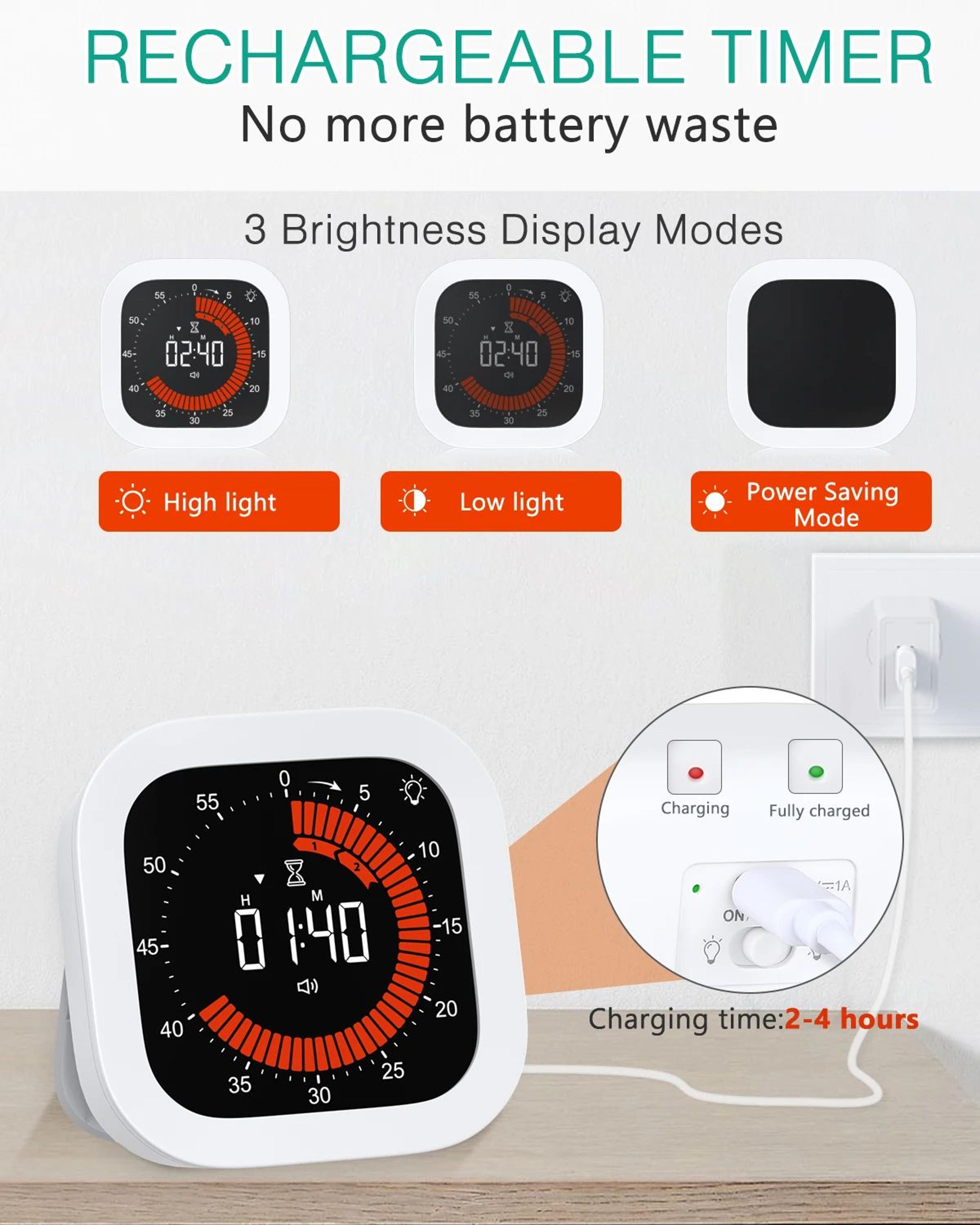 Rechargeable Visual Timer  60 Minute Digital Countdown Timer With LCD Display For Kitchen Study Off 3