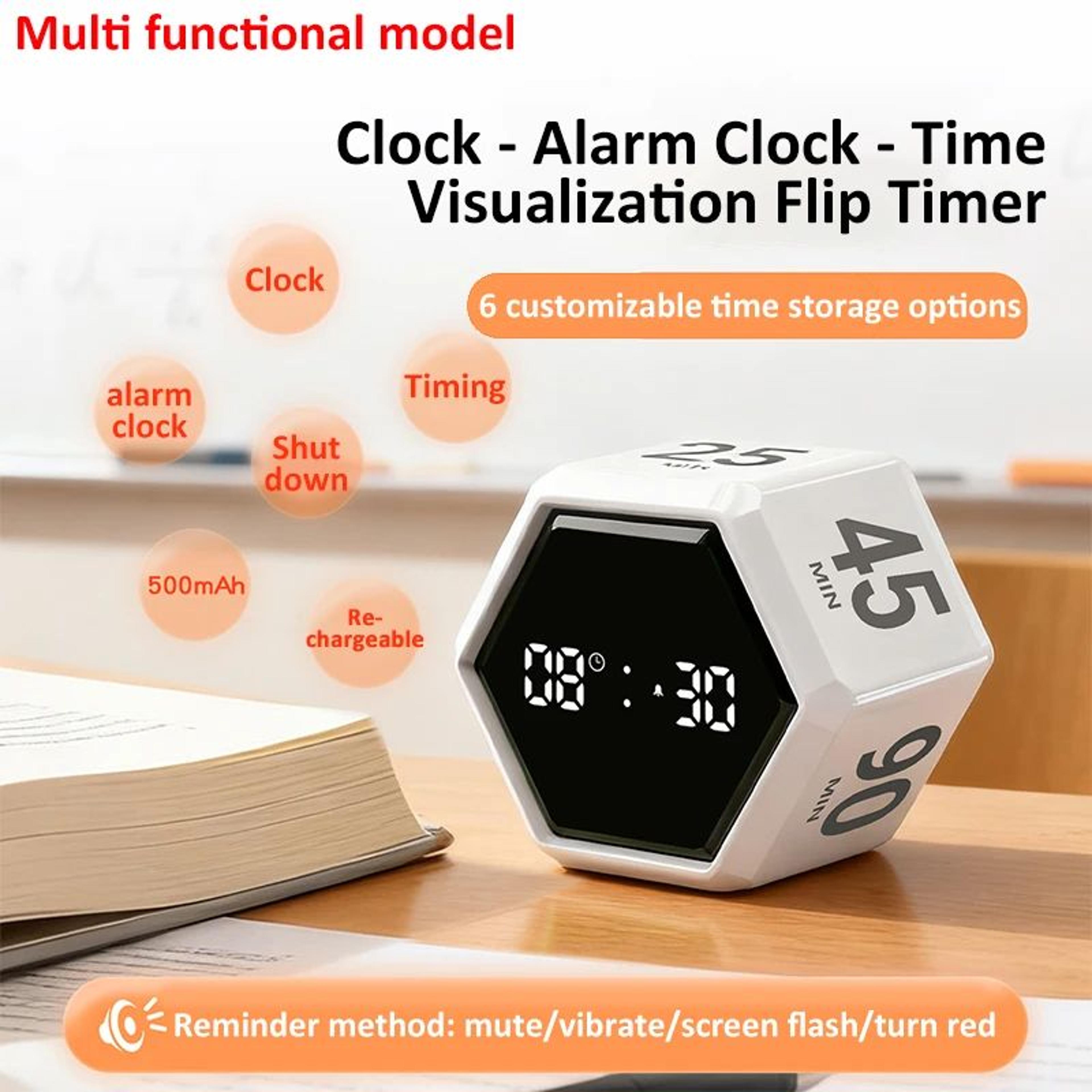 YS1088 Productivity Flip Timer  Gravity Sensor Cube With 6 Preset Times LED Display Alarm  Recharge 3
