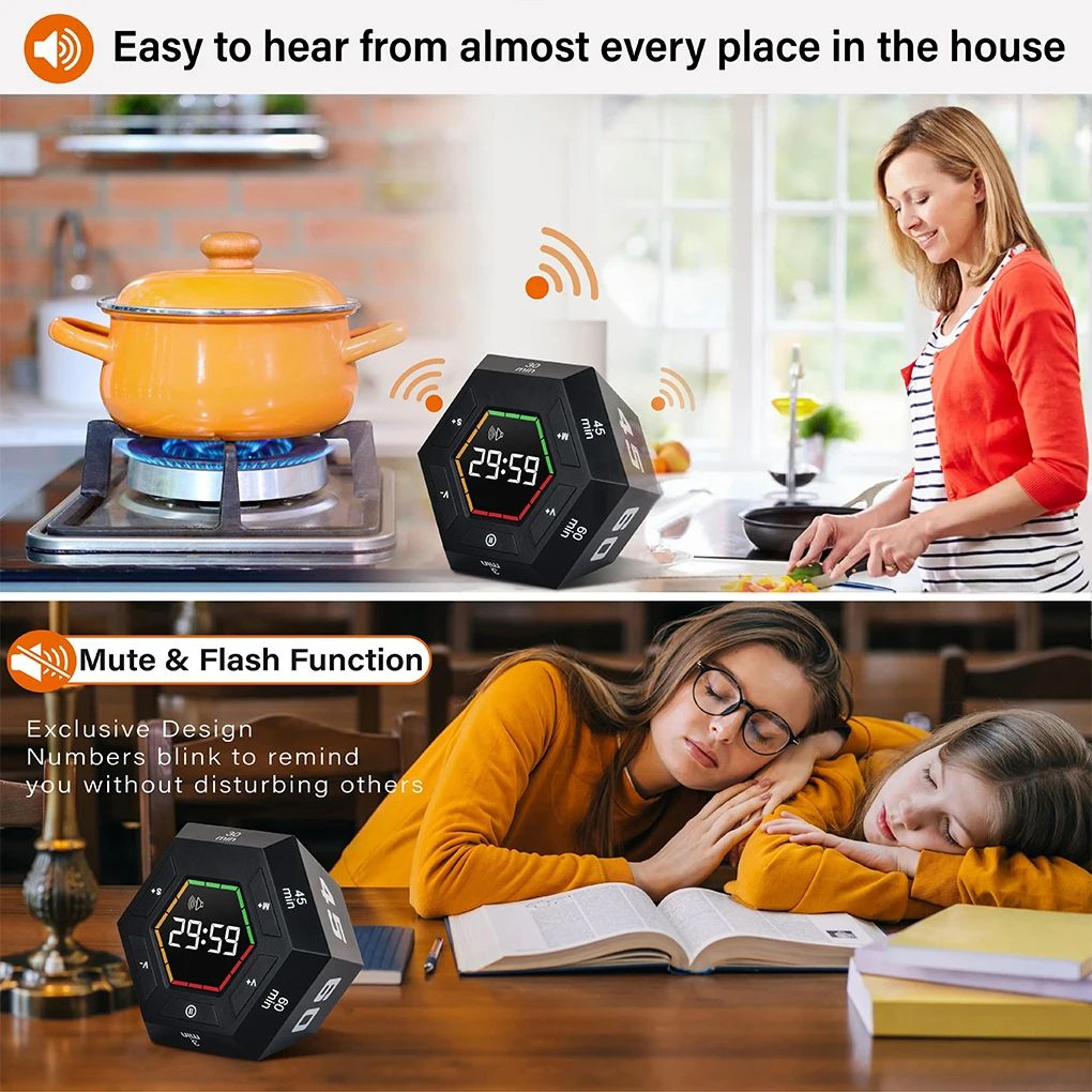 Hexagonal Visual Flip Timer  LED Digital Magnetic Cube Timer For Kids Study Reading Kitchen Cooking 4