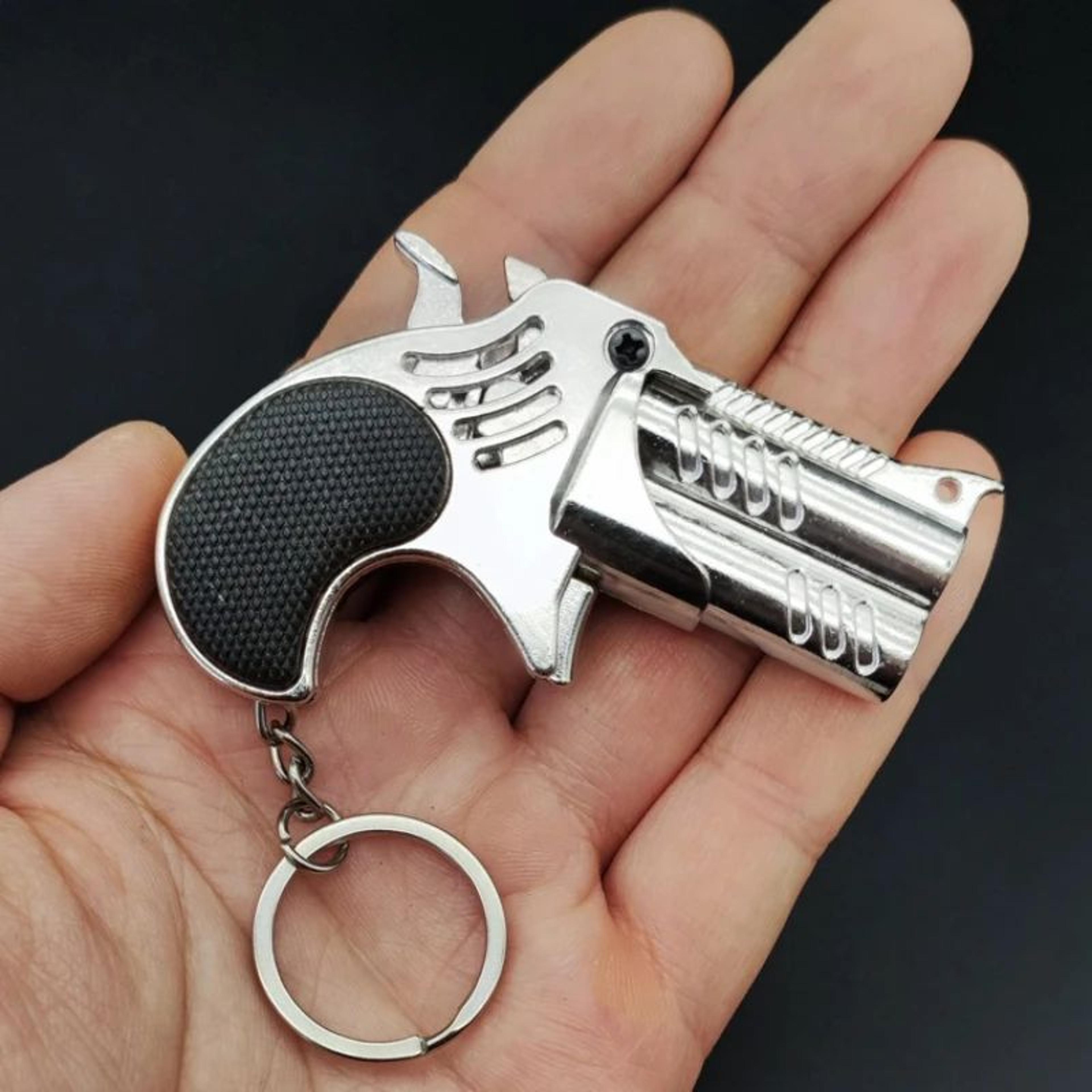 Mini Keychain Rubber Band Launcher  Metal Simulation Pistol Style Pocket Game Toy Gift For Adults   3