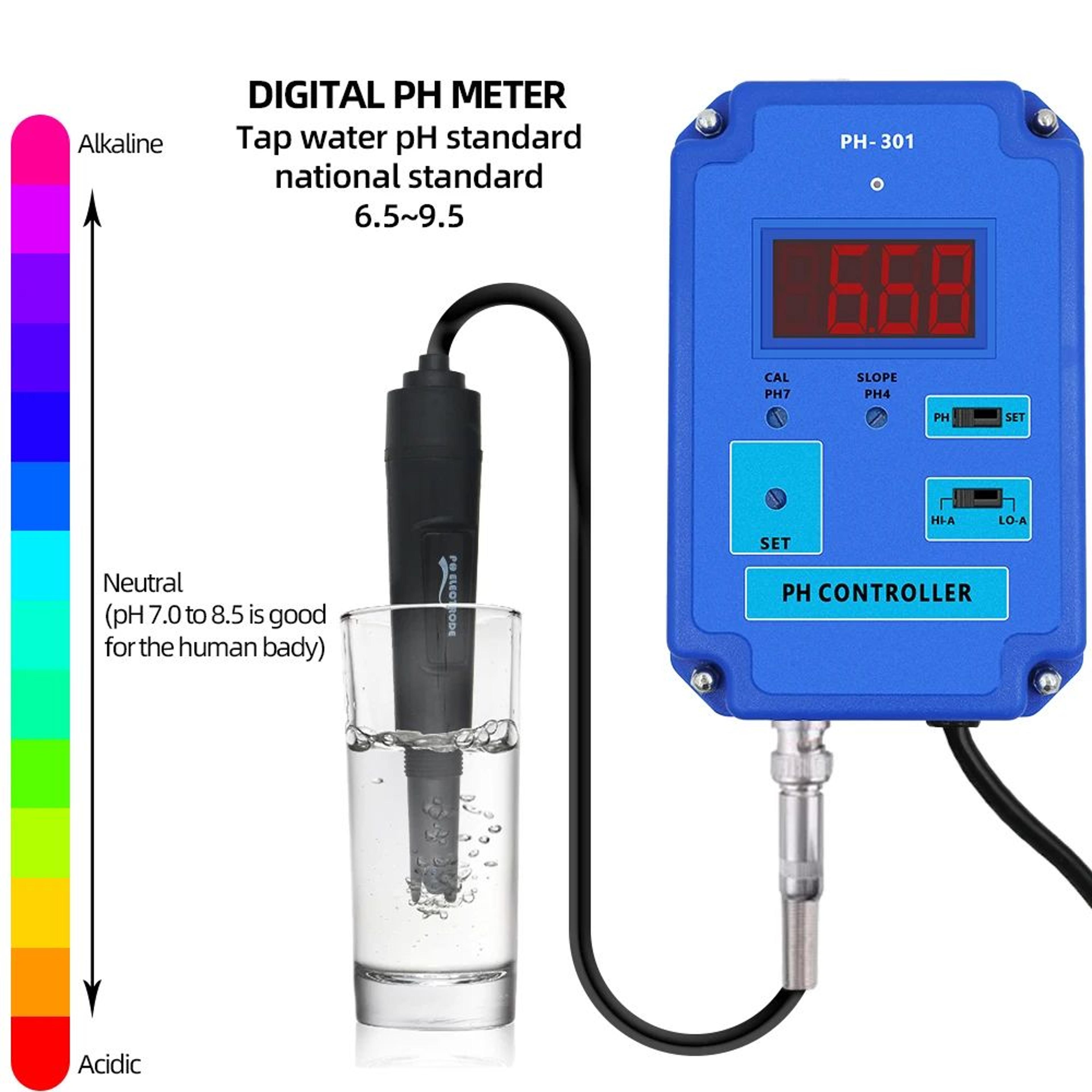 Digital PH Controller  Heavy Duty Water Acidity Tester With HILO Action LED Display  Electrode For