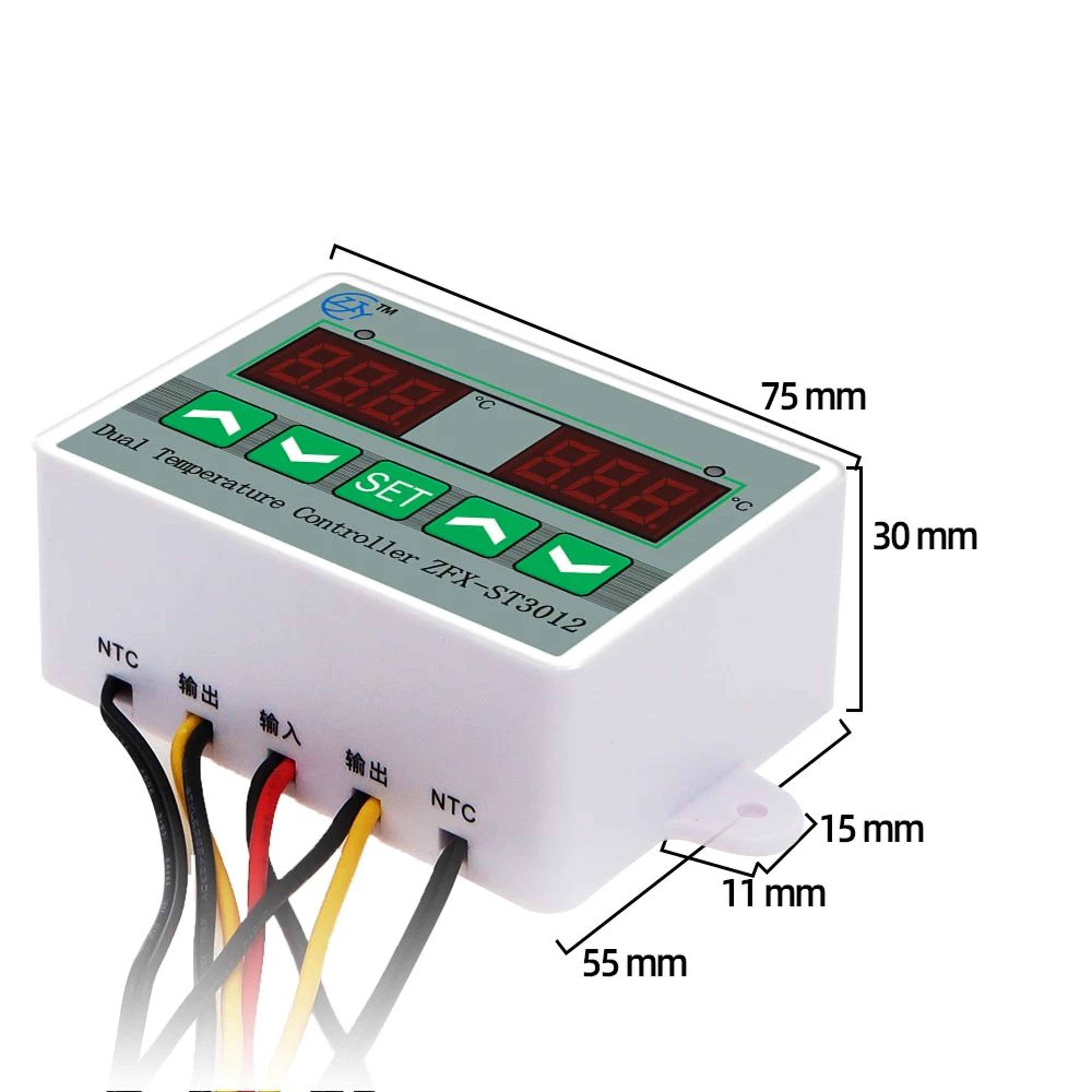 Dual Digital Temperature Controller  LED Heating Cooling Thermostat With Dual Display  33 Ft Probe