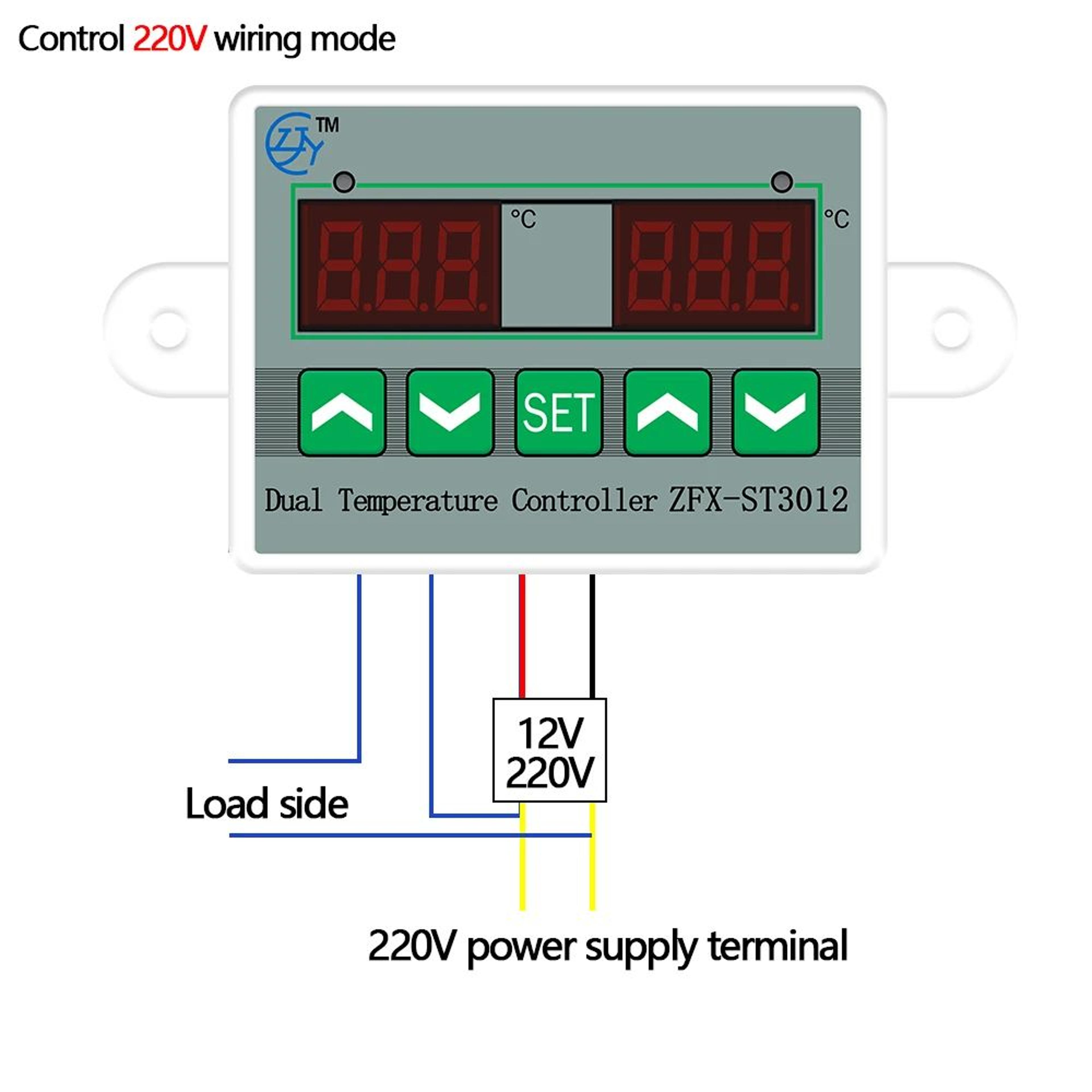 Dual Digital Temperature Controller  LED Heating Cooling Thermostat With Dual Display  33 Ft Probe