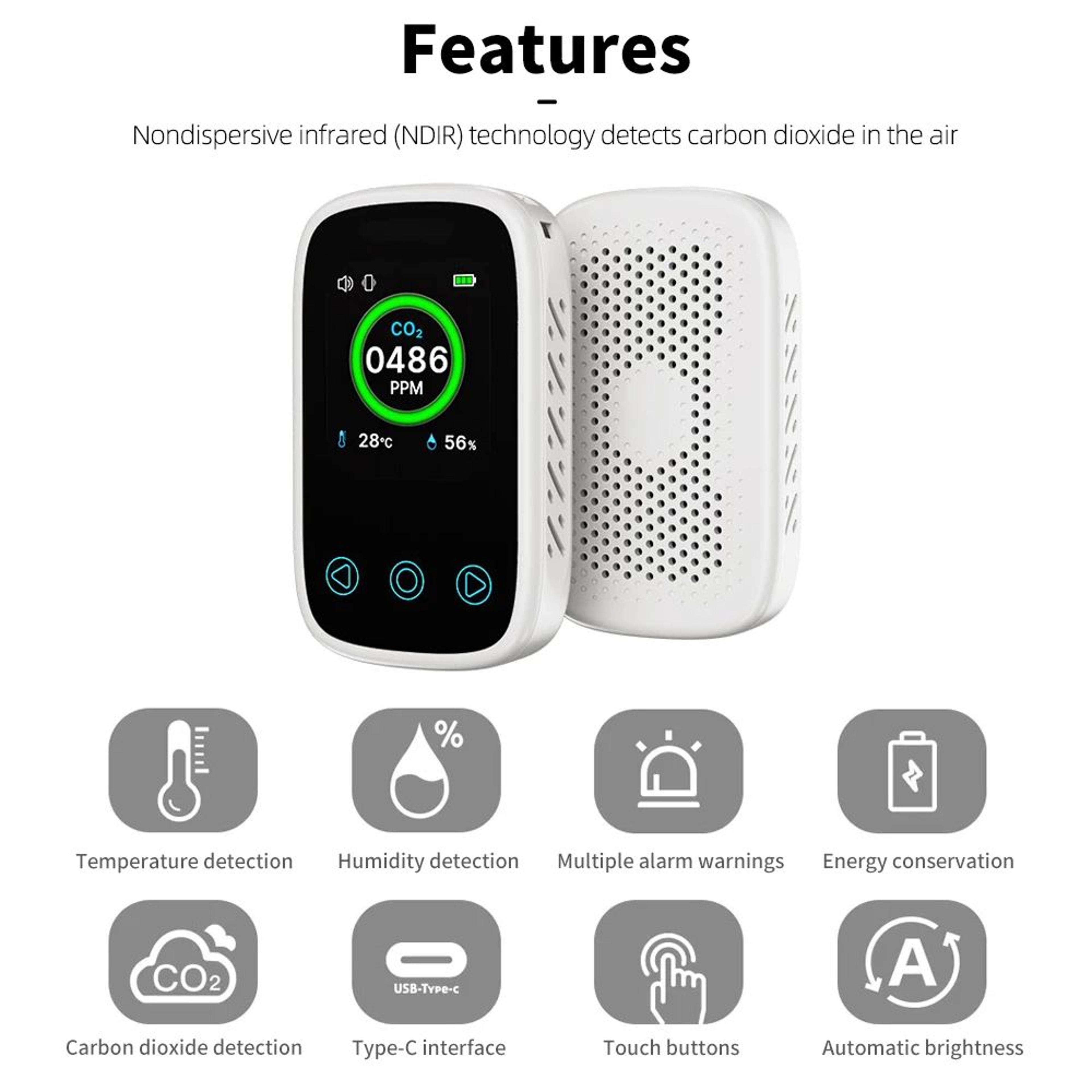 3in1 Air Quality Meter  NDIR CO2 Temperature Humidity Monitor With LCD Voice Vibration Alarm For Ho 1