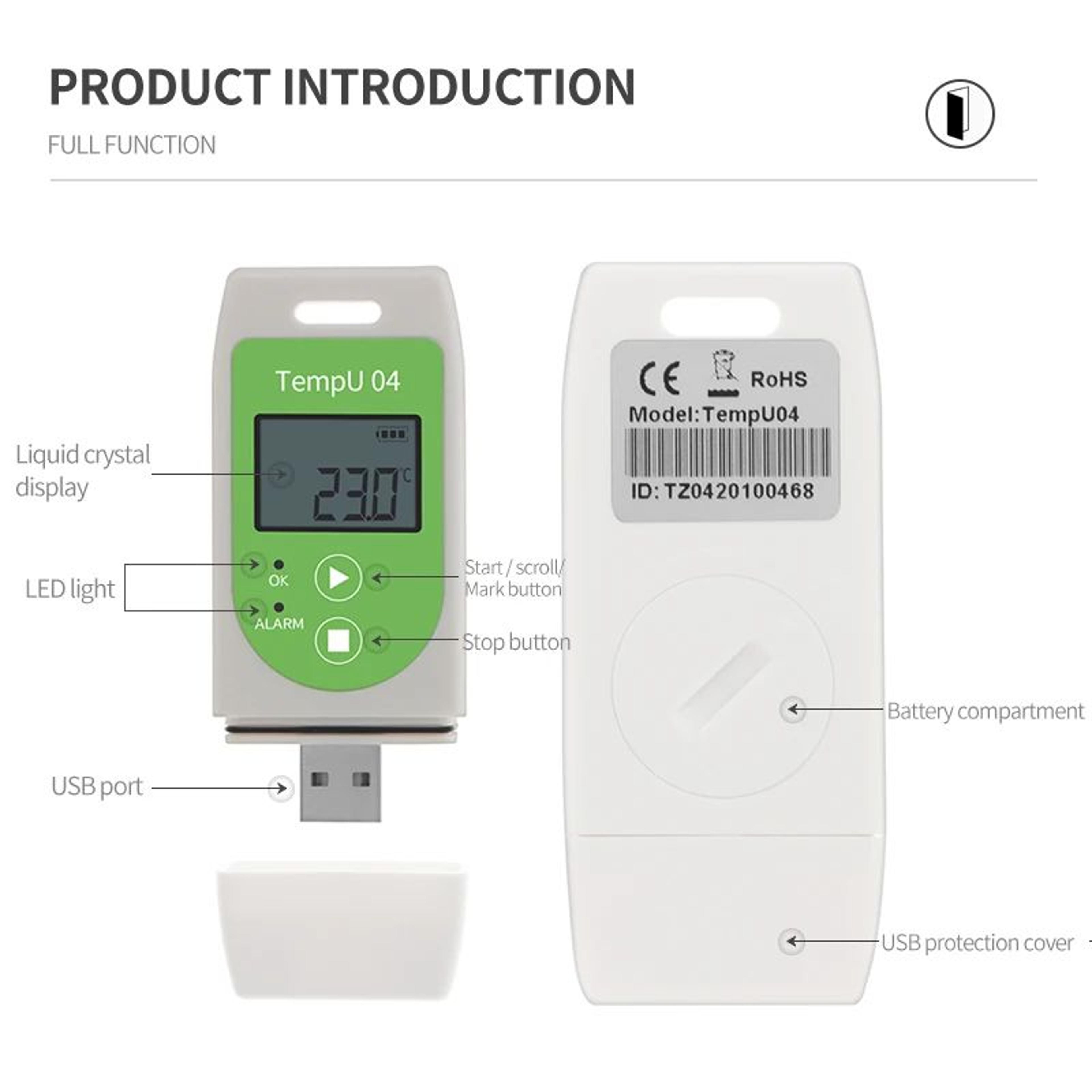 USB Temperature Data Logger  32000Record Reusable Recorder With LCD PDF CSV Reports  IP65 Protectio 1