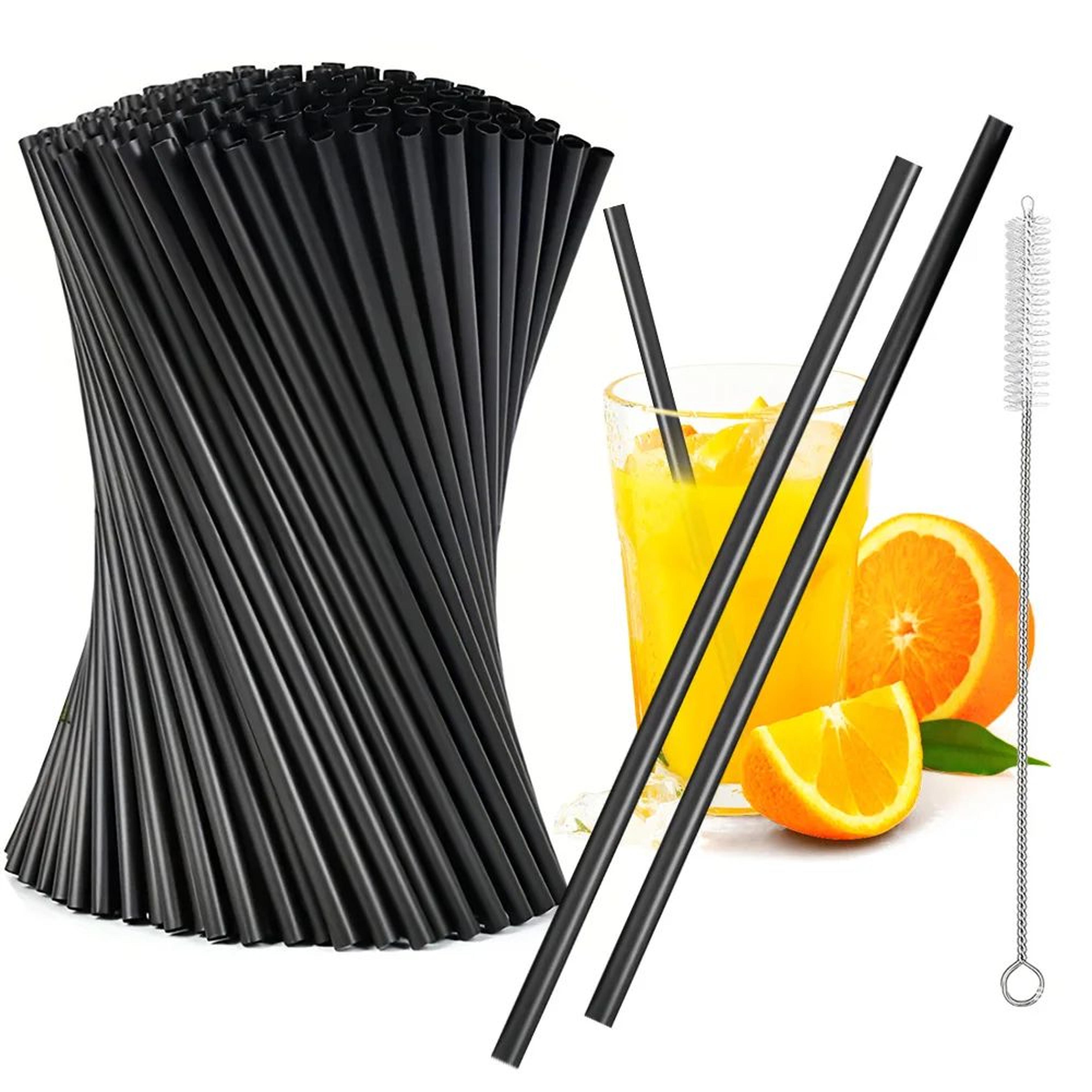 100pcs black flexible drinking straws – 10.2 in reusable pp cocktail straws with cleaning brush for parties & bars