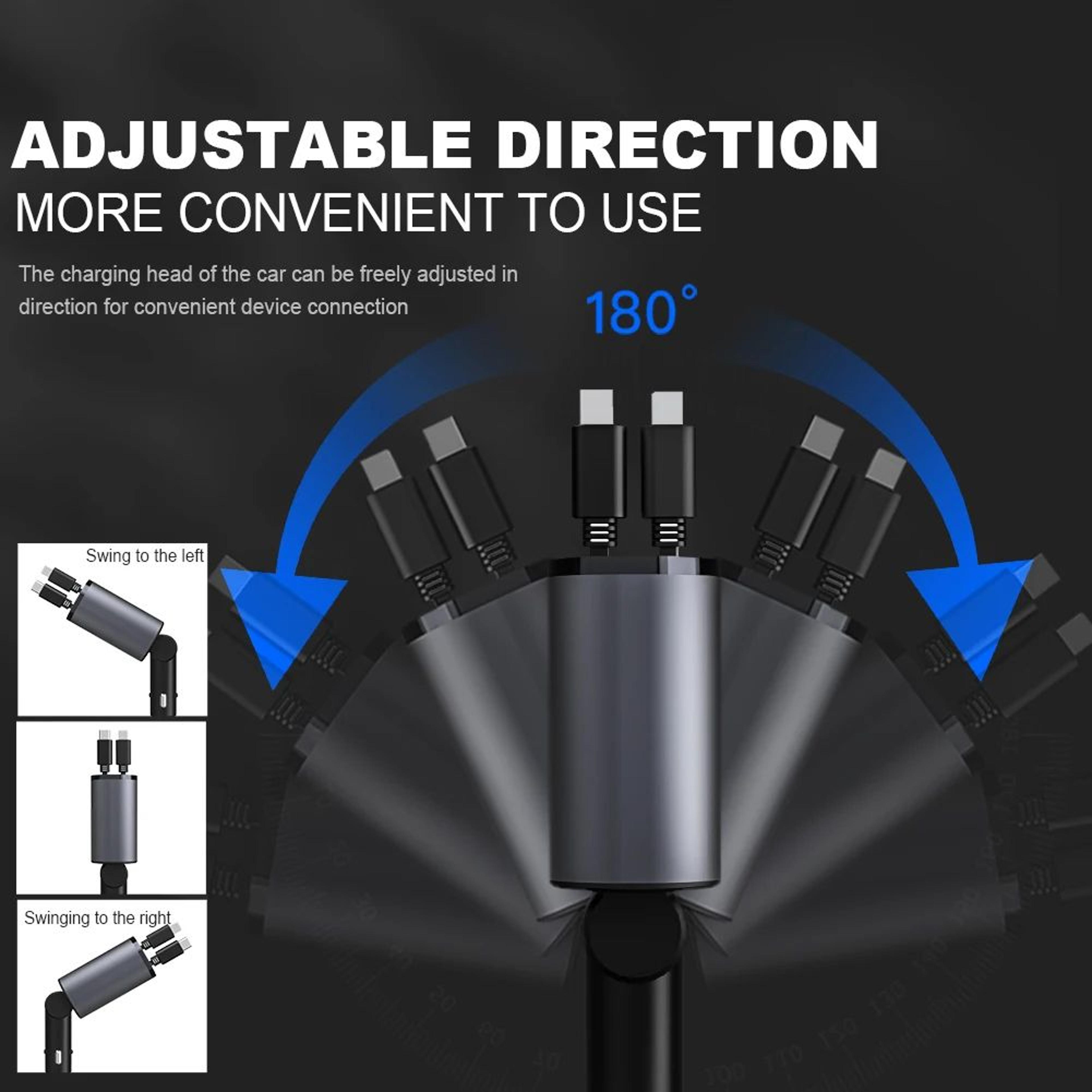 4in1 Retractable Car Charger  86W USBC  USB Fast Charging Adapter With 315 In Cables  Voltage Displ 3